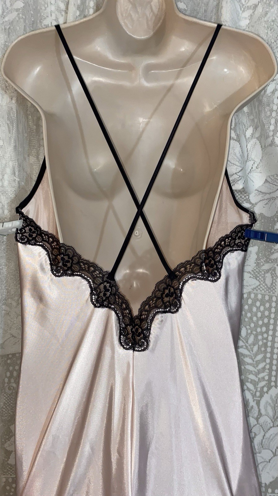 VTG 1X TALL Petra Black Sheer Chiffon Peignoir Robe Pink Nightgown Sexy Back Set