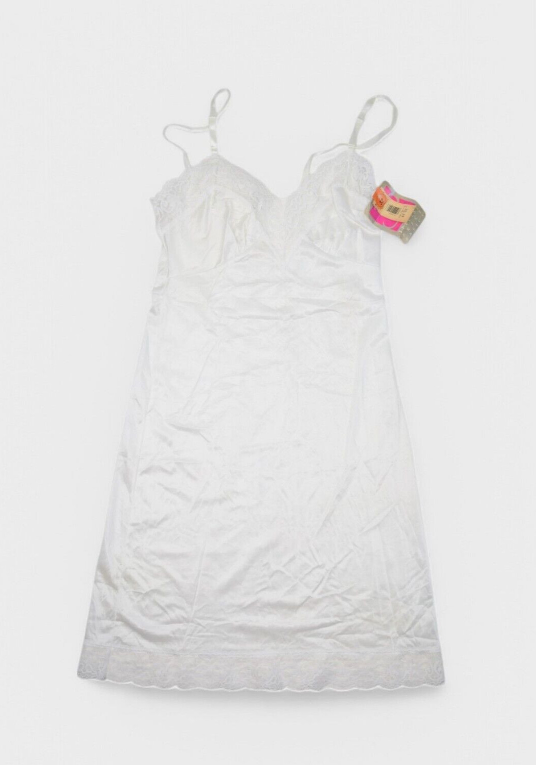 Vintage Antron III Nightgown Womens 32 White Nylon Silky Lace Strap Brand New