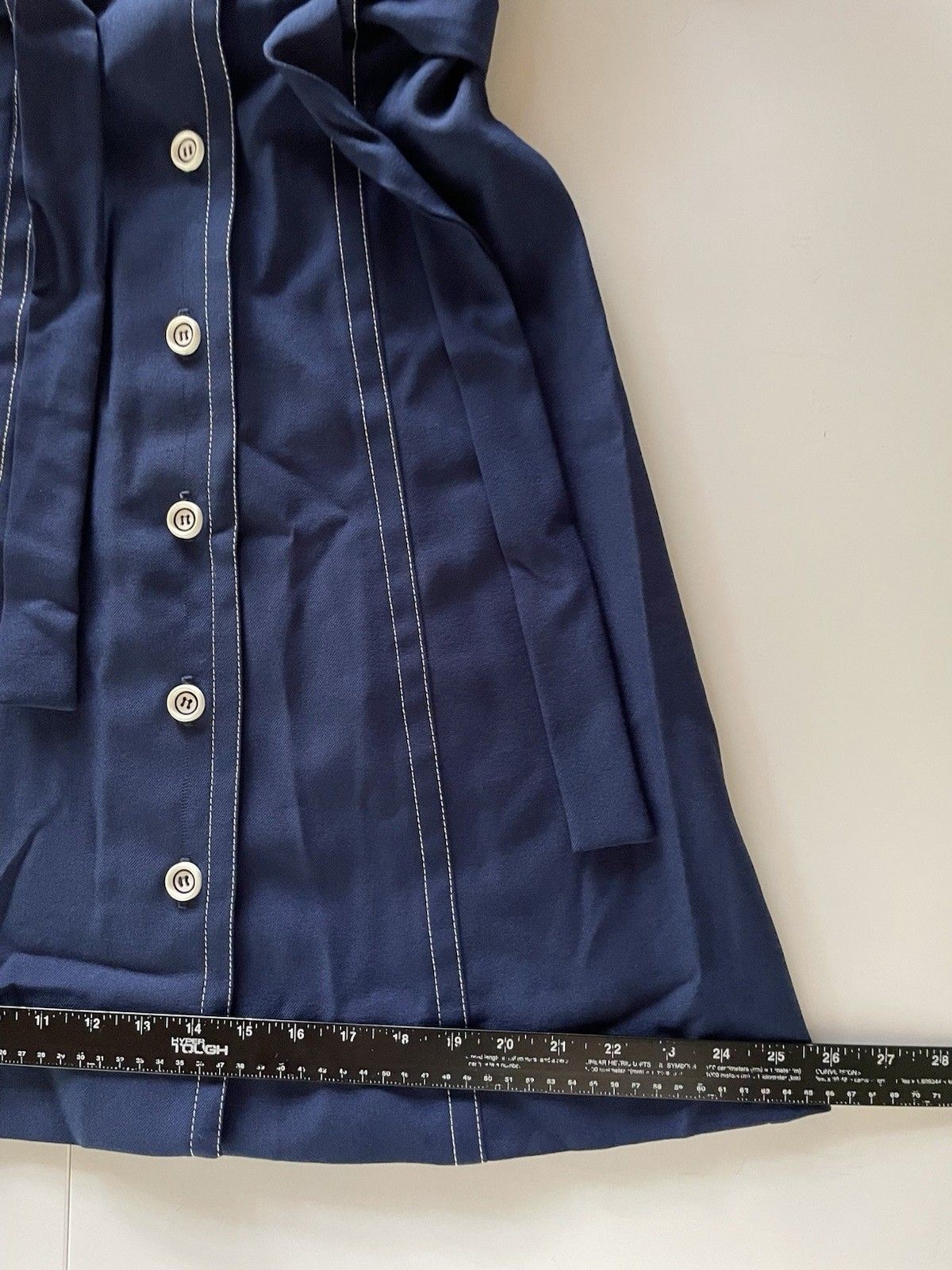 Vintage Leslie Fay Navy Blue Dress with White Stitching and Matching Belt
