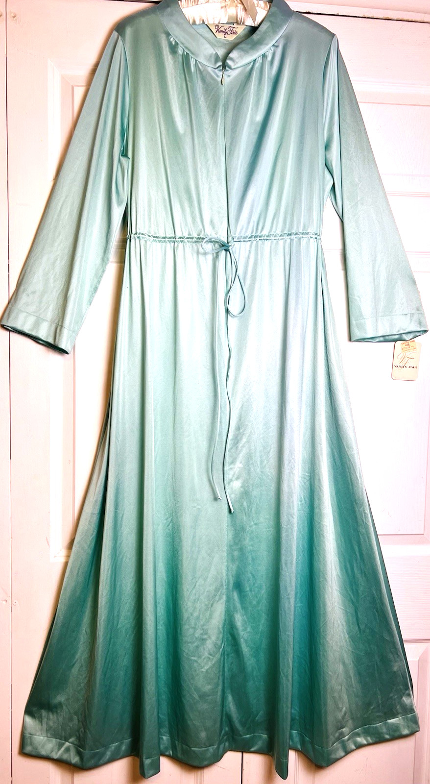 Vtg Vanity Fair 14 L Seafoam Silky House Coat Zip Front Robe Peignoir Glisanda