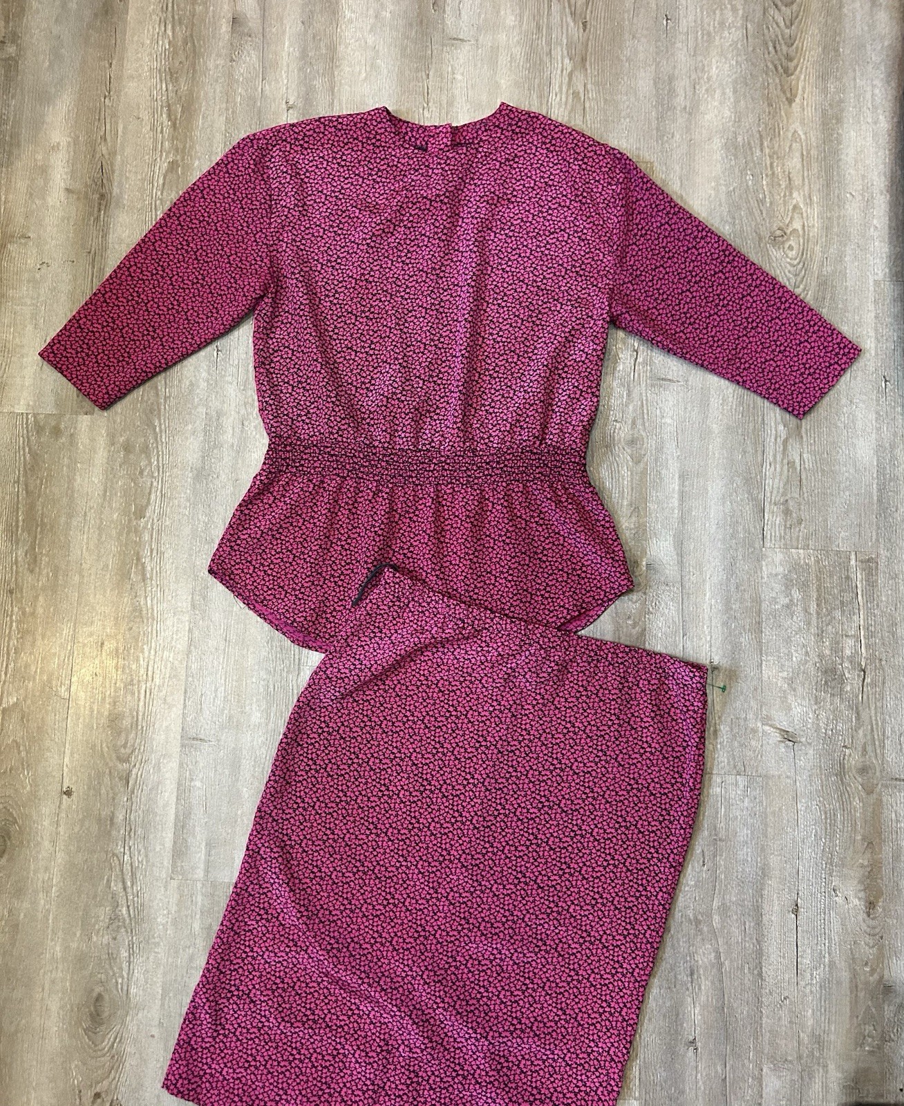 VTG Ms. Choice 80’s Pink Black Blouse Skirt Set Outfit Suit SZ M