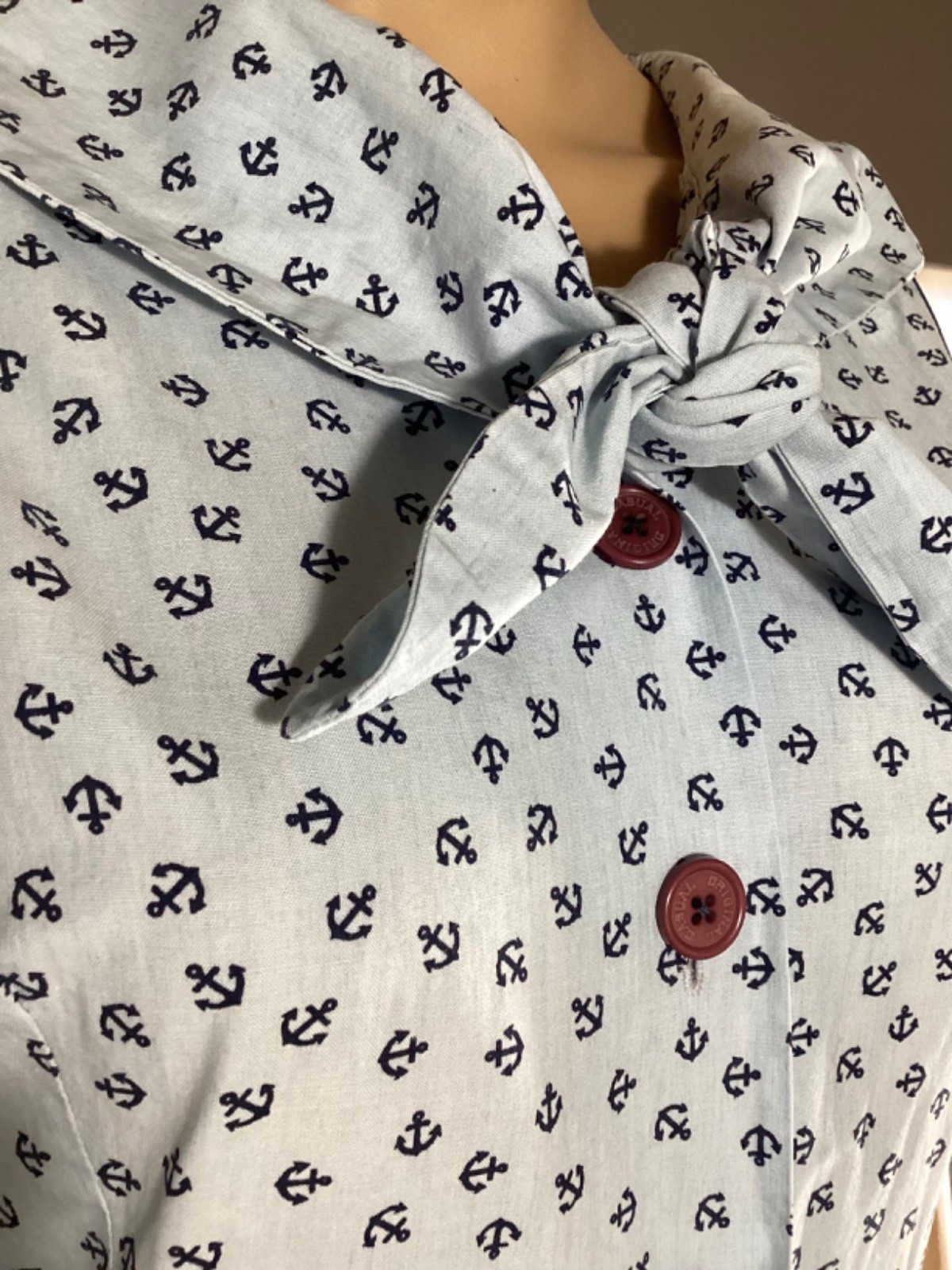 Vintage 40’s 50’s Blue Nautical Sailor Anchor Pattern Novelty Dress