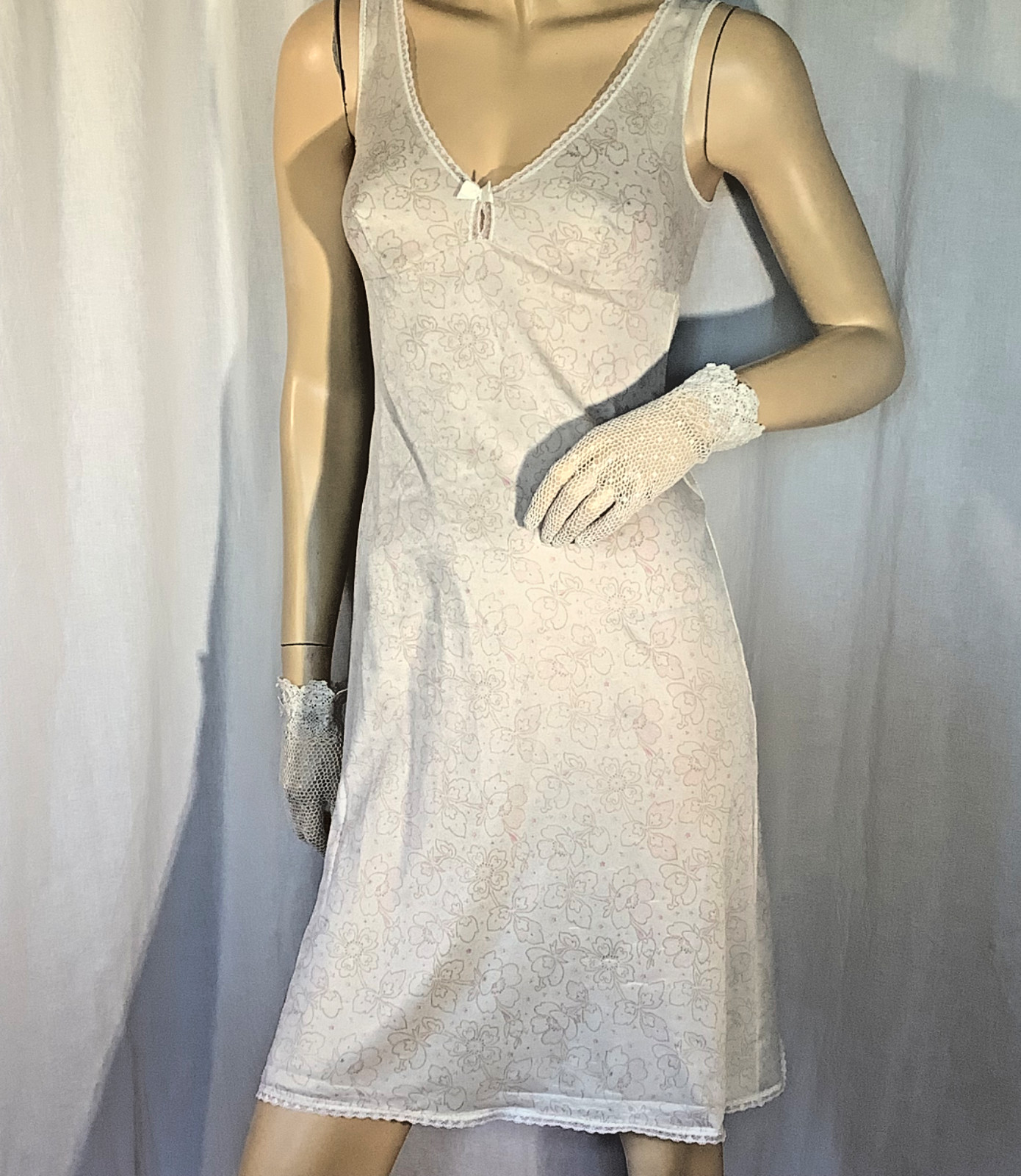 Vintage full Slip dress Nylon knit Nightgown negligee XS babydoll wide strap 32
