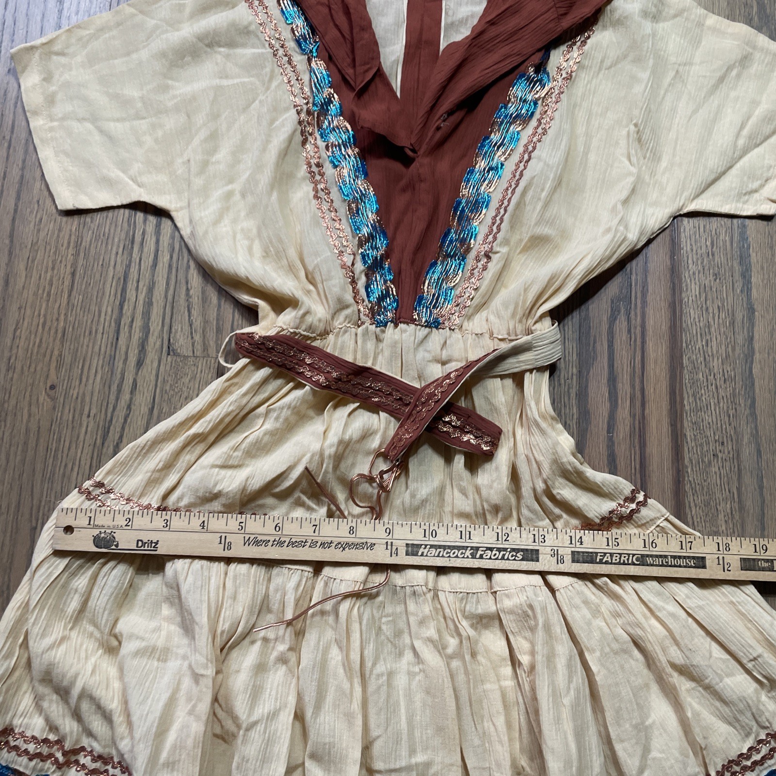 Patio Fiesta Dress VTG 1950s Western Dandees Apricot Cowgirl Brown SZ S/M 14