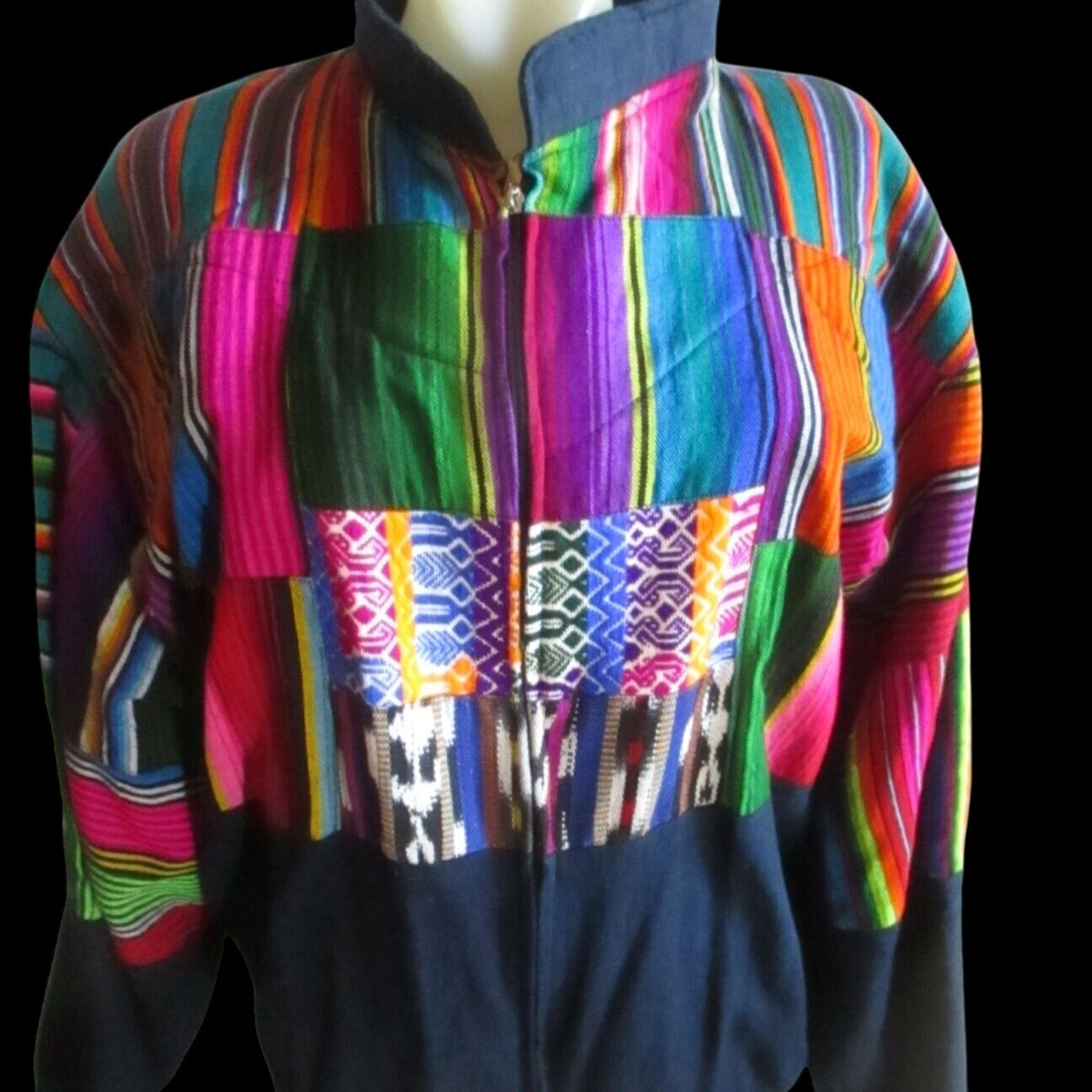 Quetzal Women’s Jacket XL hand Woven Vintage Guatemala Full Zip 1990’s Hippie xl