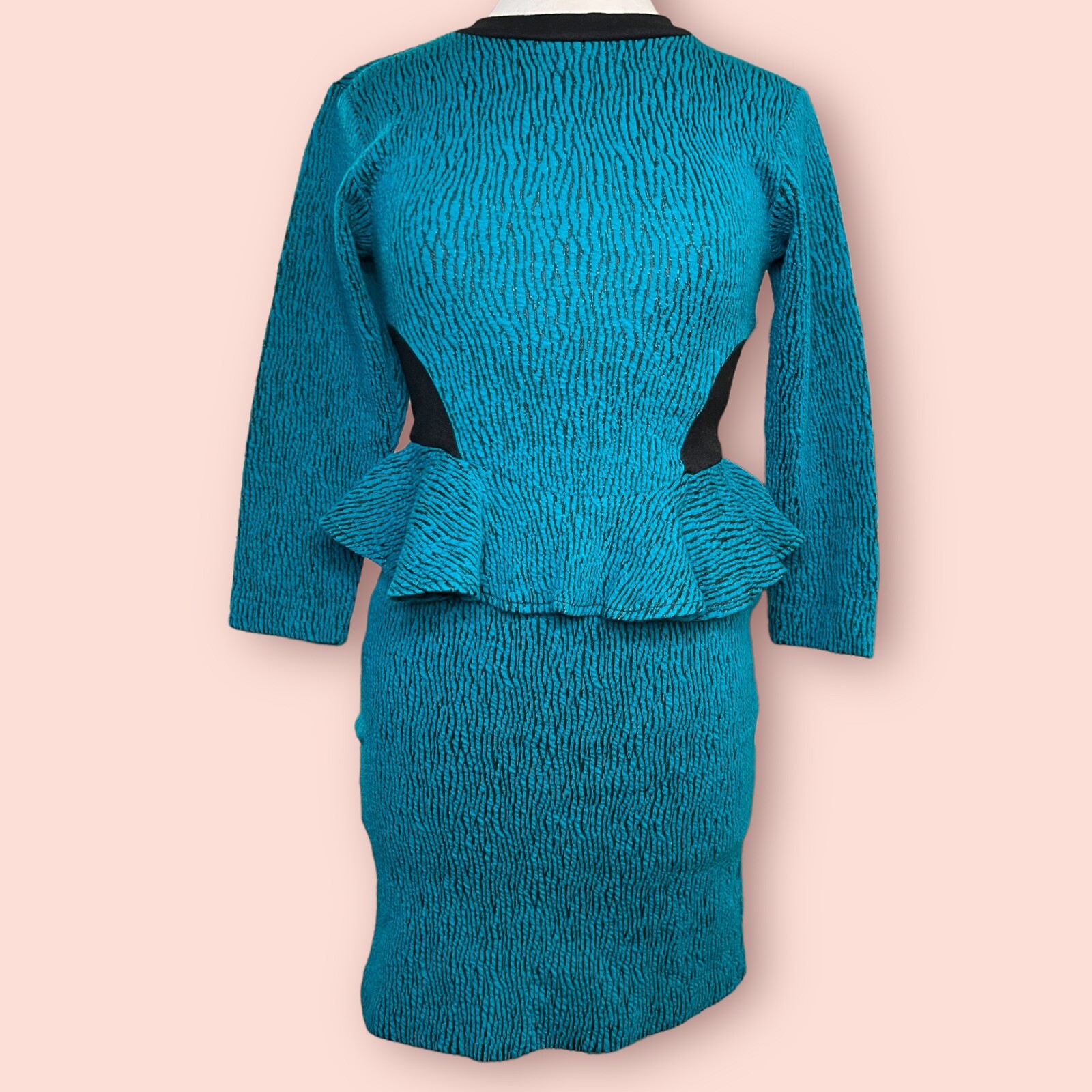 Size 3 Vintage Joni Blair 80s Green Stripe Midi Dress Prom Cocktail Ruffle USA