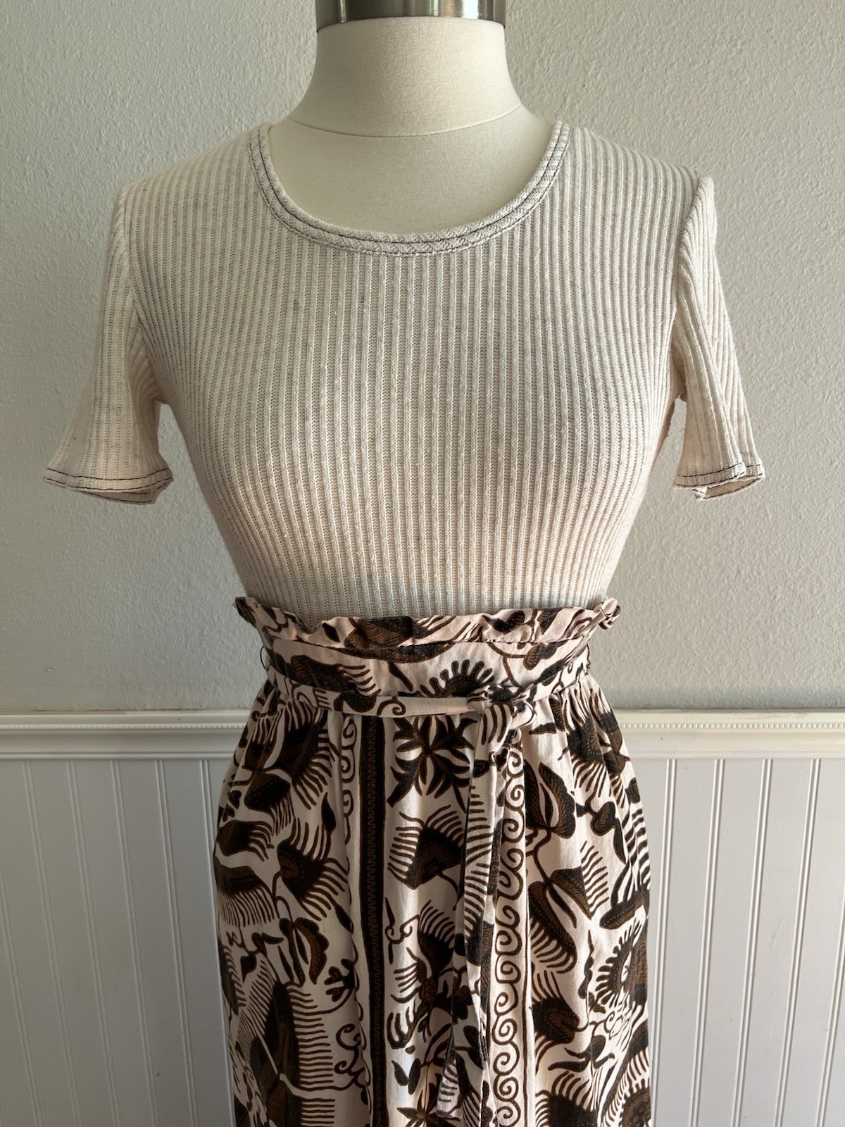 60-70s Sears Maxi Dress Textured Bark Cloth Hawaiian Tiki Tropical Blue White XS