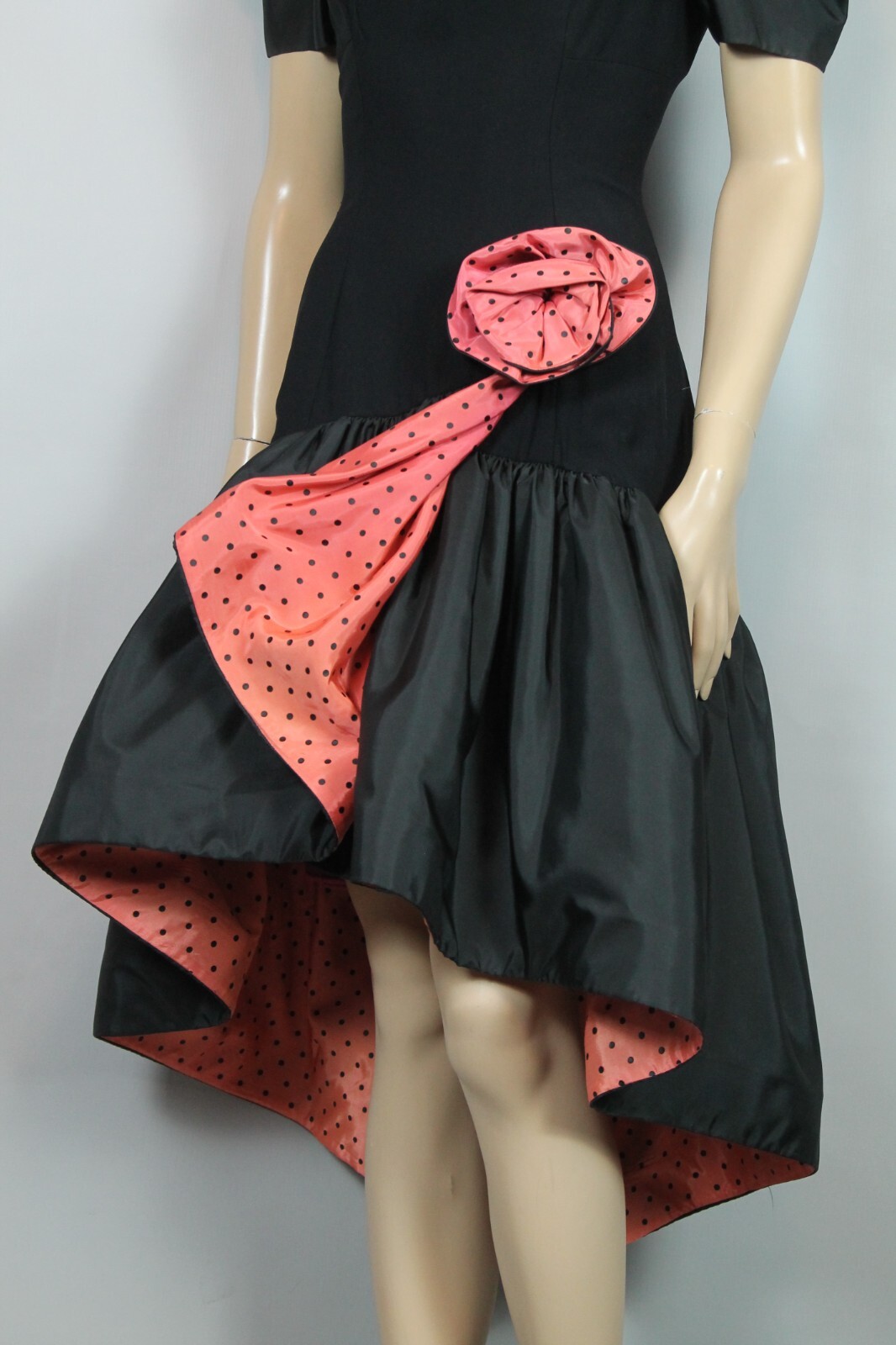 Vtg MORTON MYLES WARRENS Black Fit Flare Hi-Low Cocktail Party Evening Dress 4