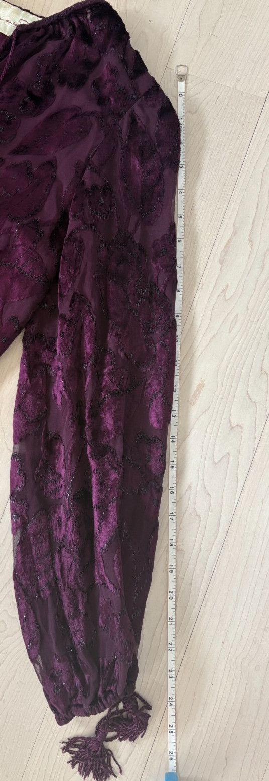 VTG 1977 Oscar de la Renta Burgundy Devoré Tassel Blouse & Skirt Set