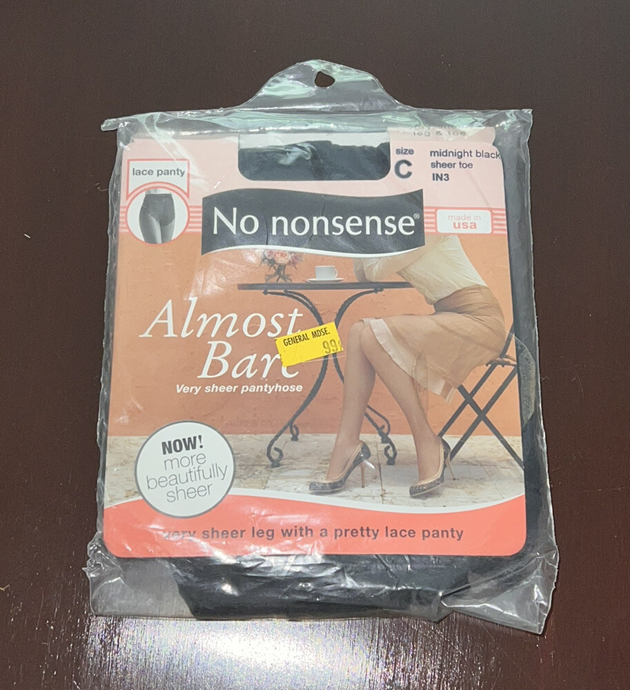 New No Nonsense Almost Bare Lace Panty Sheer Leg Pantyhose-Size C-Midnight Black