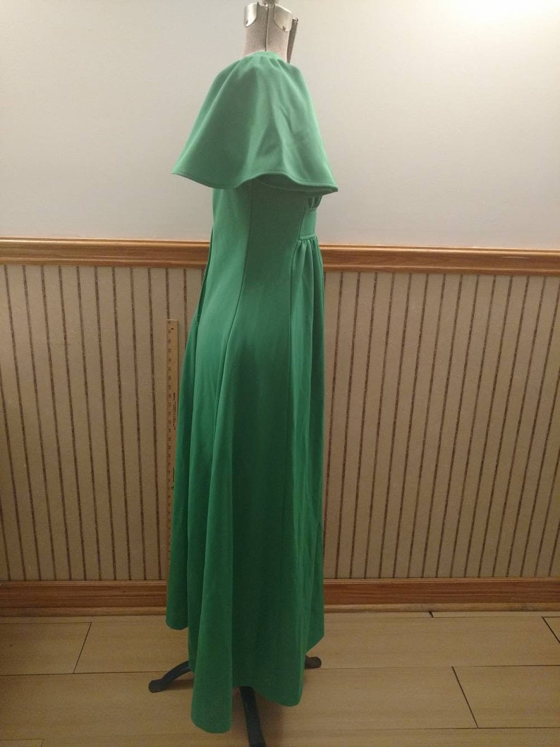 Vintage Dress Green Double Knit Polyester Maxi Dress Size 13 14