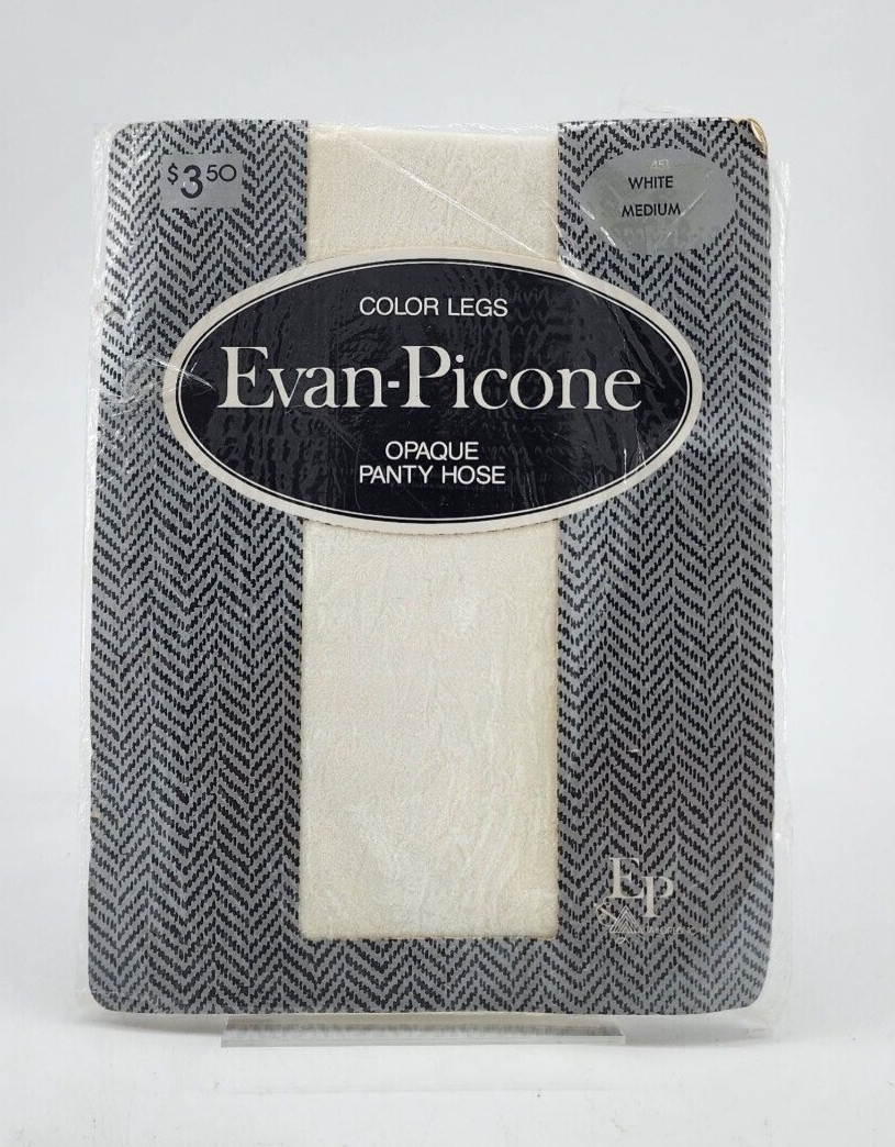 Vtg Evan Picone Color Legs Opaque Pantyhose 100% Nylon Hoisery 451 White Size M