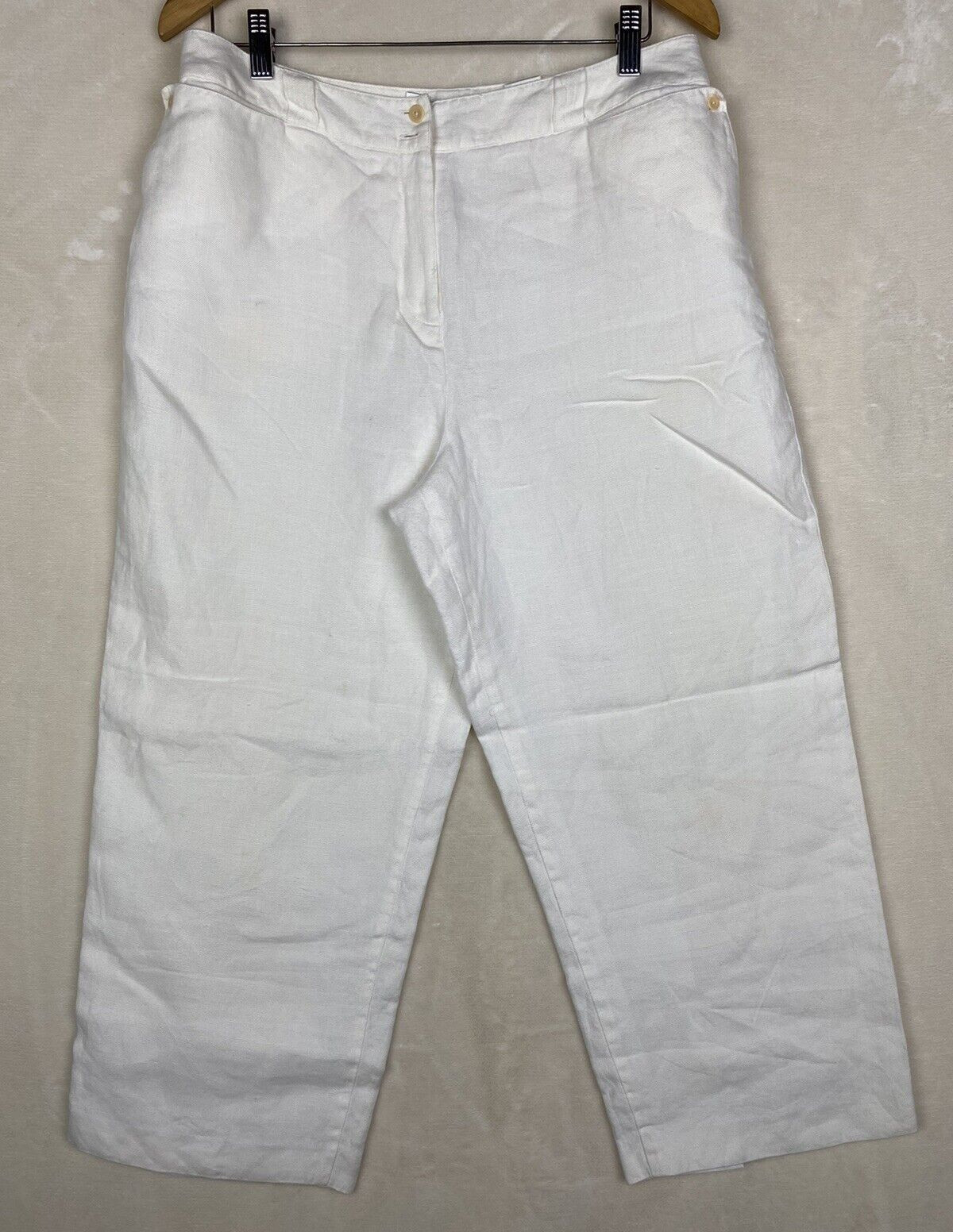 VTG Talbots Crop Pants Womens 14 100%Linen Wide Leg Pockets Beachy Coastal Summe
