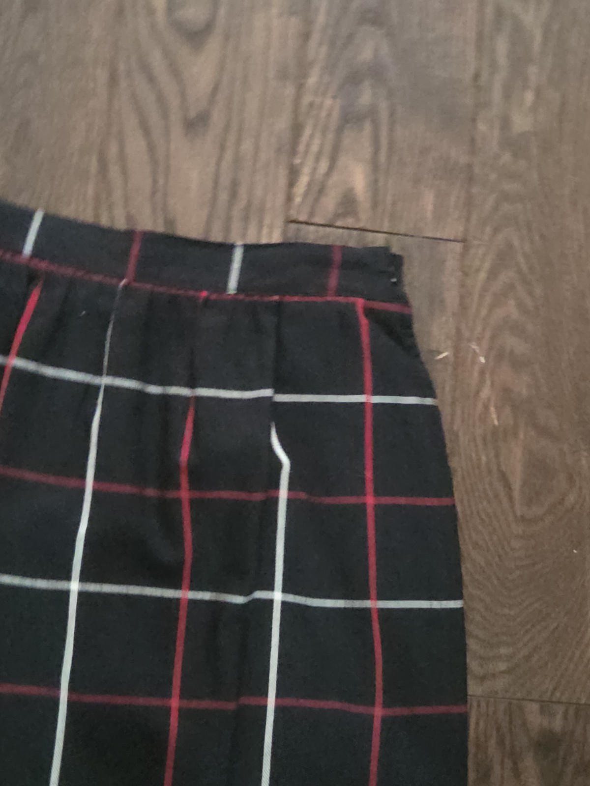 Vintage Black Windowpane Plaid Midi Skirt Red White High Waist ALine Side Button