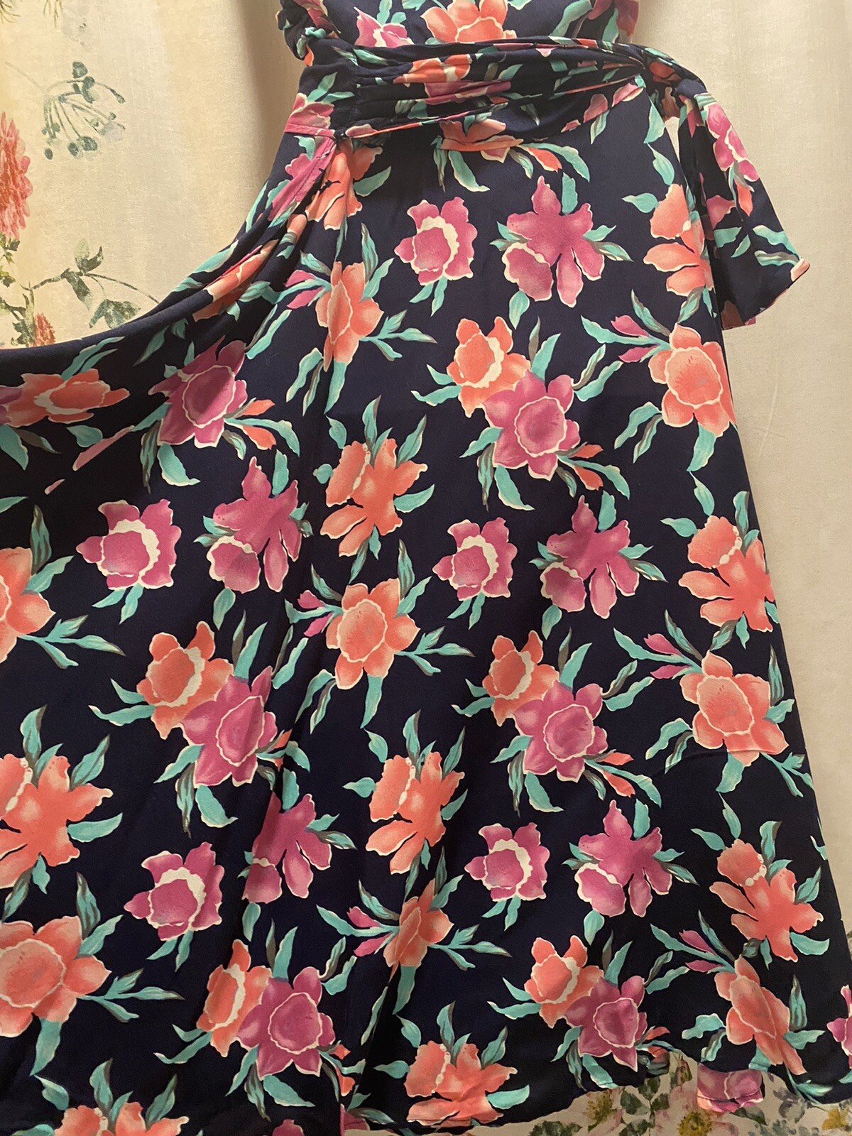 Brass Plum Wrap Dress Floral Dress Womens Sz M Cotton Nordstrom Vtg 90s