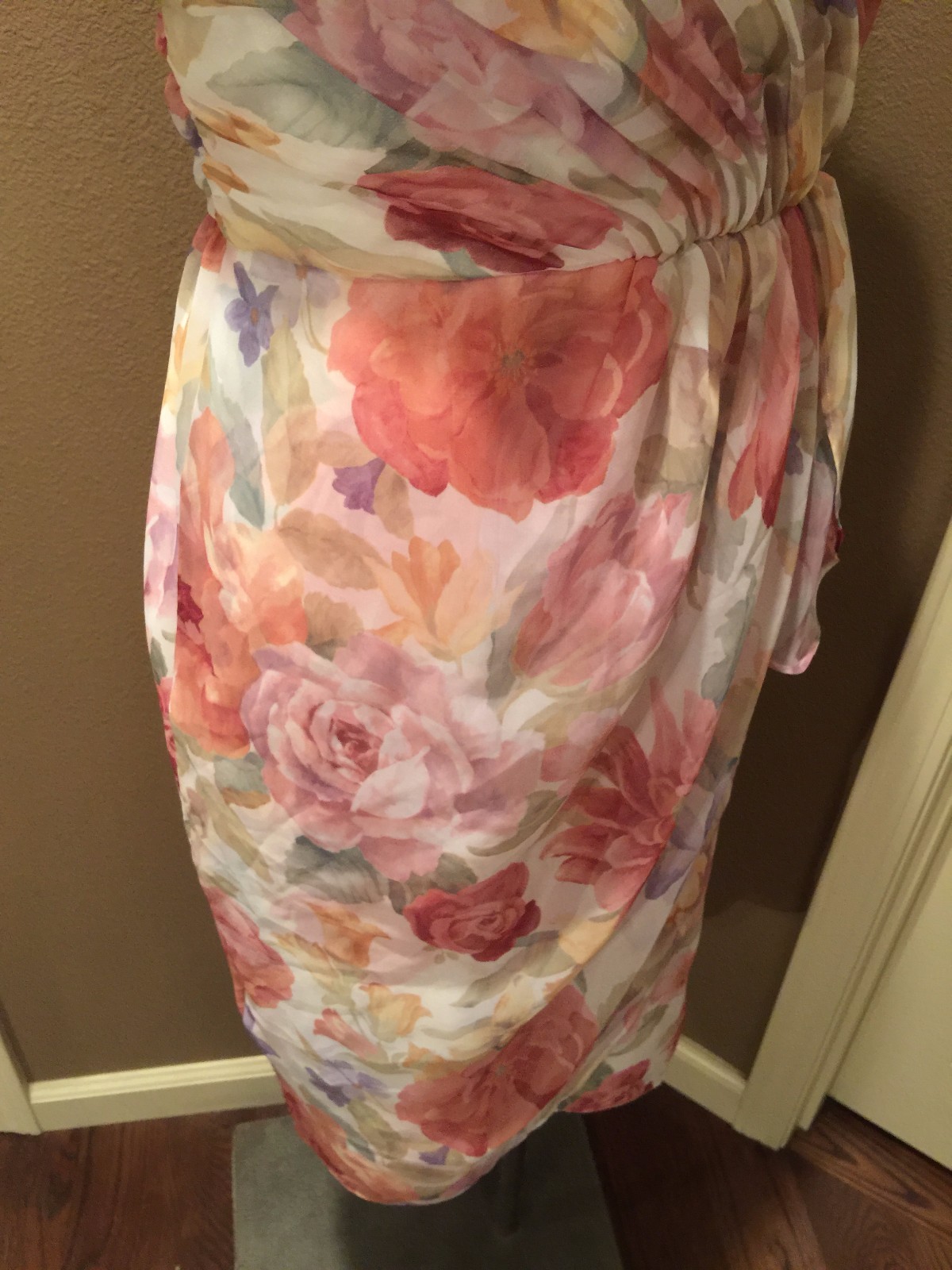 Frank Usher 10 M Floral Ruched Luxe Cottage Core Dress W Spaghetti Straps