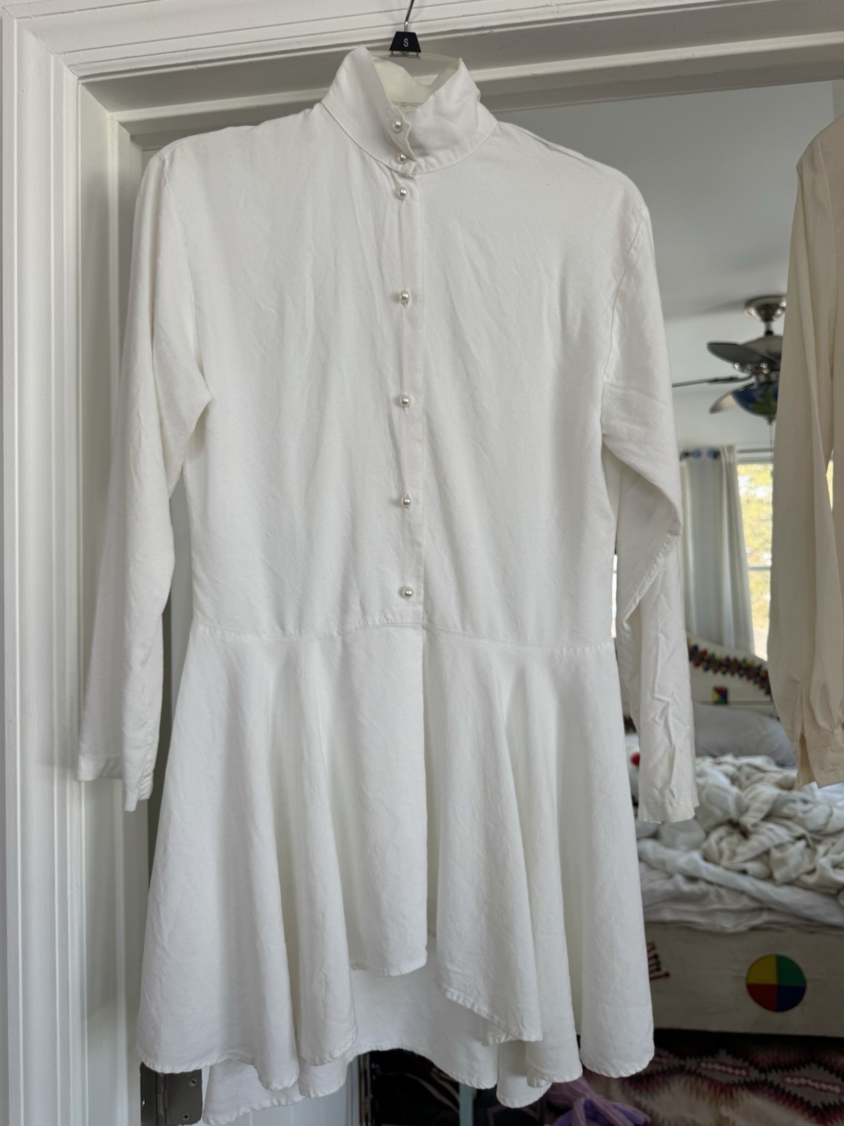 1980s Asymmetrical Cotton Blouse 56 Lisa Arden D.r. Julienne Long Pearl ButtonsM
