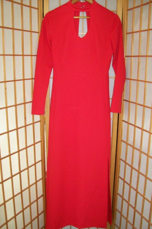 Vtg ALFRED WERBER NY LA Sexy Curvy RED Long Slit PEEK A BOO FULL LENGTH DRESS S