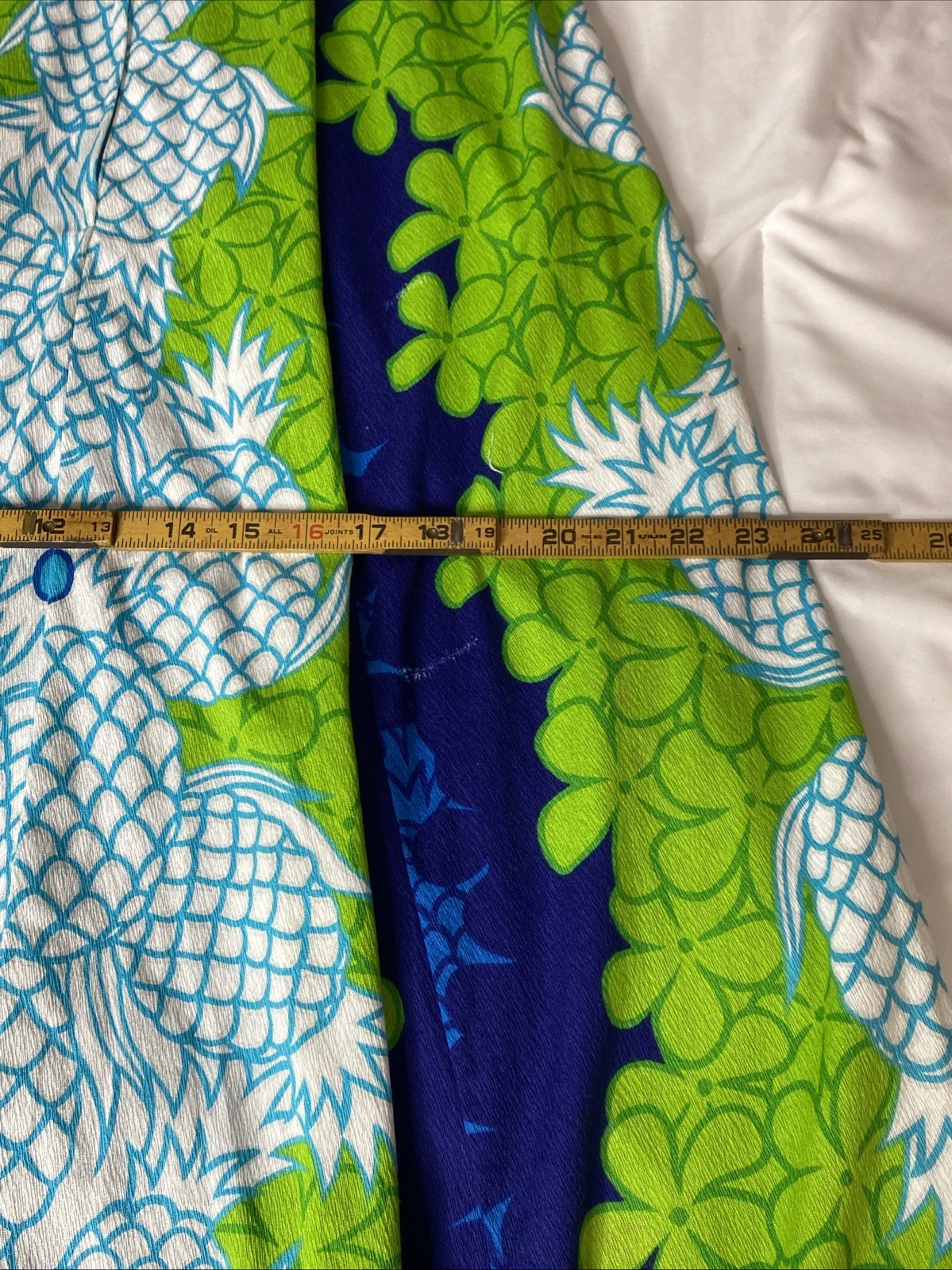 Vtg 70s Pomare Hawaiian Blue Green Floral Pineapple Tiki Muumuu Dress Sz 10