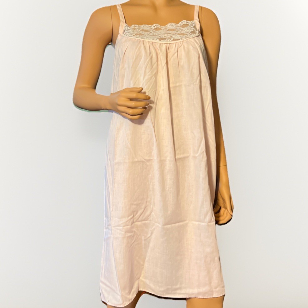 Vtg Pink Sears Cotton/Poly Nightgown Lace Trim Sz Small. 32.5-34 Perma Smooth