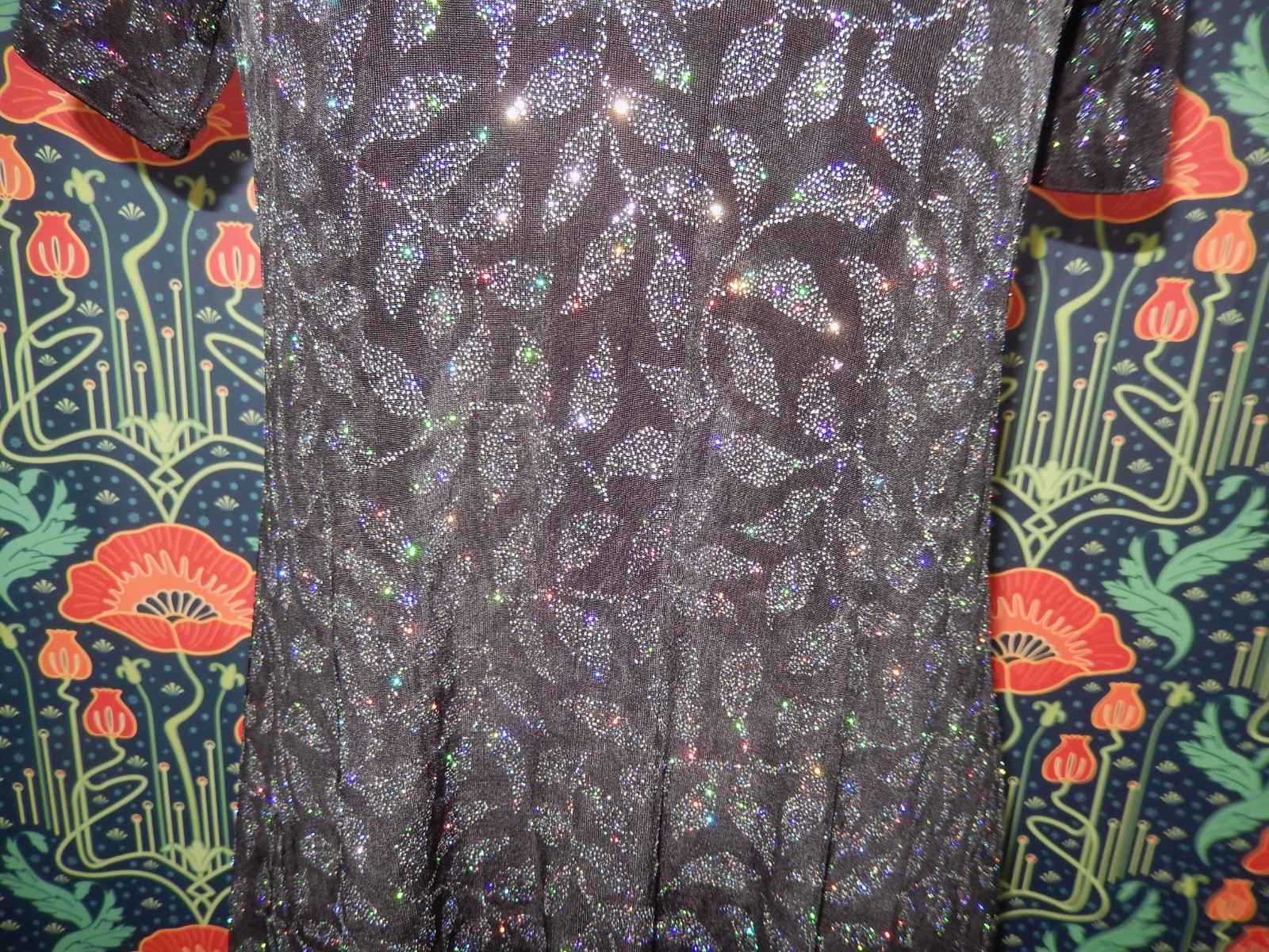 Vintage Y2K Black Rainbow Glitter Slinky Knit Sparkly Mini Whimsigoth Tee Dress