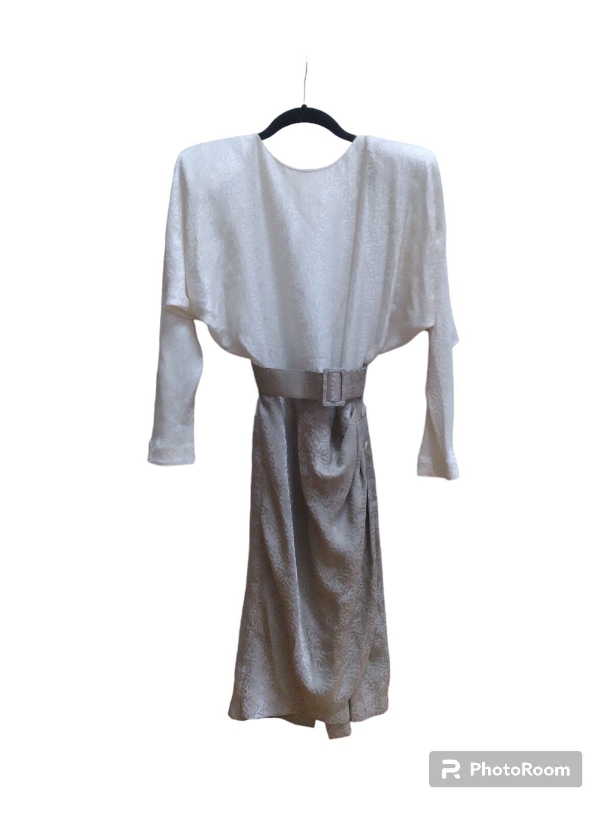 Silks By St Gillian Dress Womens Size 6 Silk Cream Beige Belted Midi Button…
