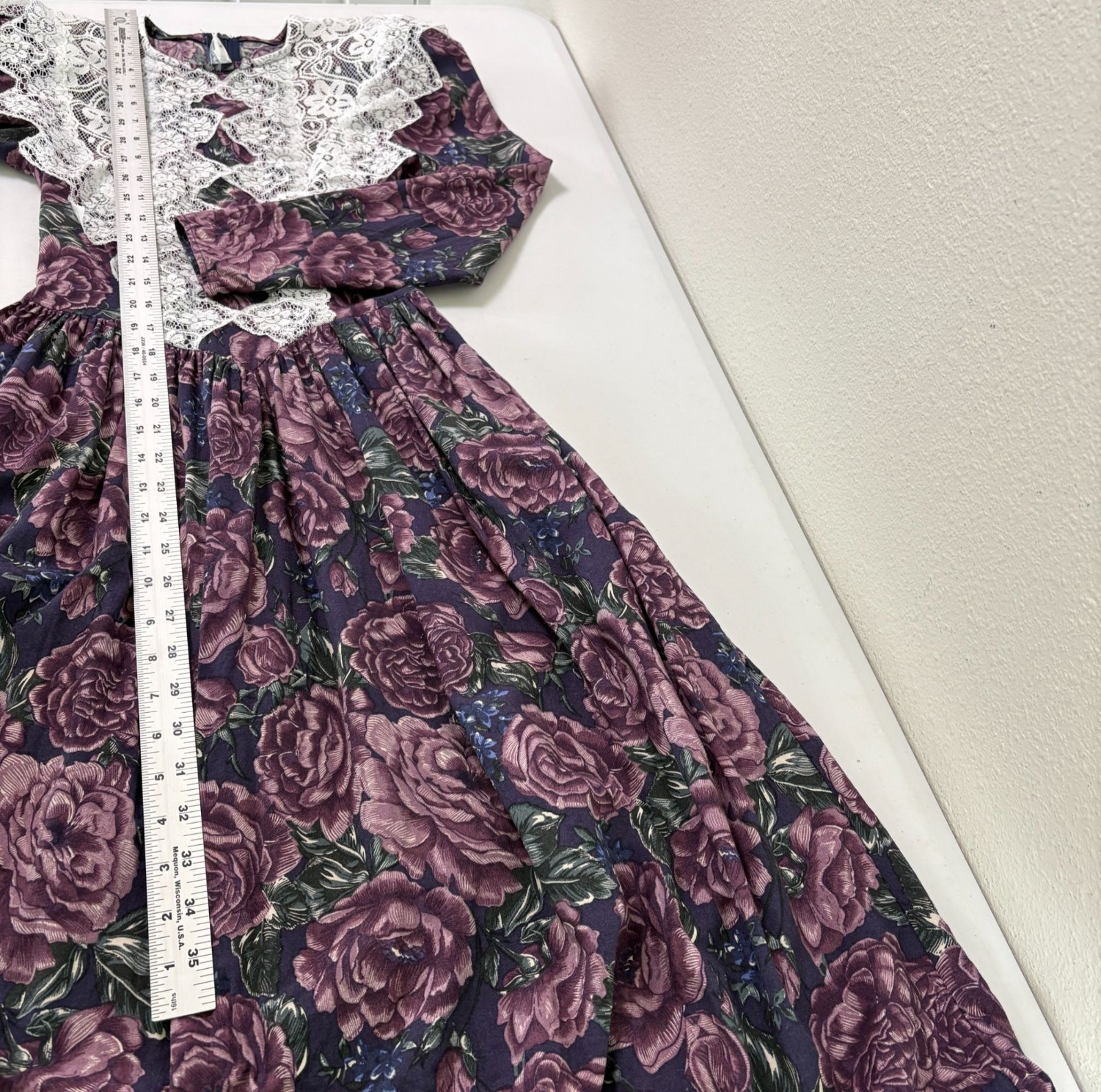 Vintage Jessica McClintock Gunne Sax Dress Size 3 4 Floral Lace Trim Cottage