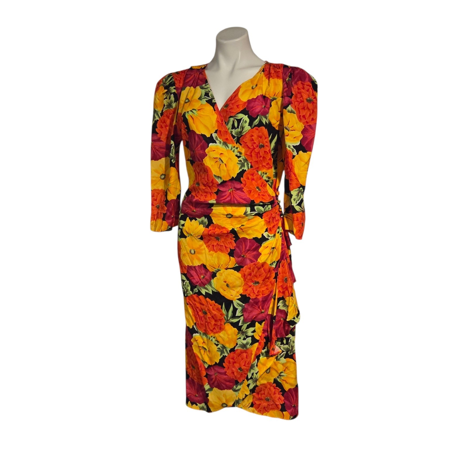 Vintage Nina Piccalino II Peplum Wrap Dress Hawaiian Tropical Fits Approx Medium