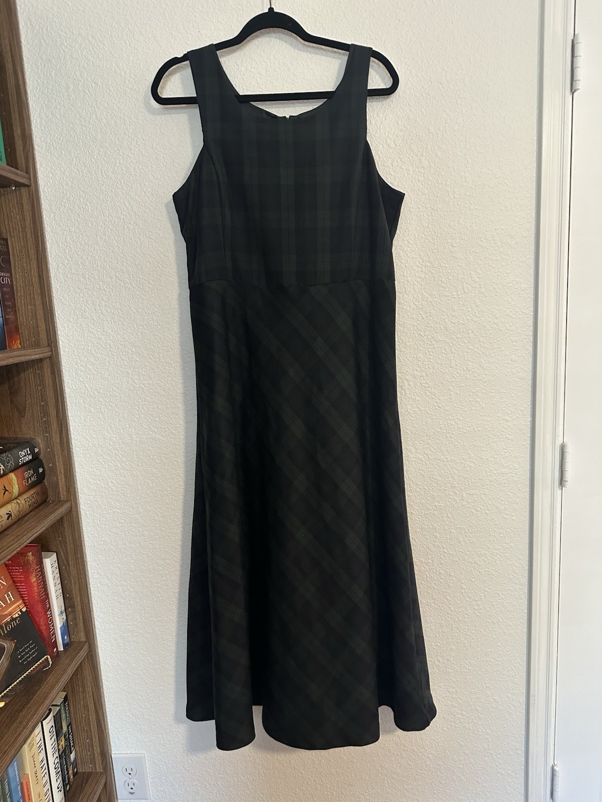 Vintage 100% Wool Laura Ashley UK14 Black Watch Plaid Tartan Jumper Dress Lined