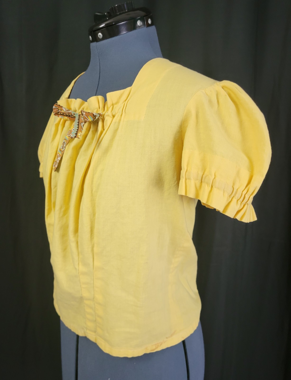 Vintage Dirndl Dress w Blouse in Brown/Yellow/Blue Pattern Size Small?