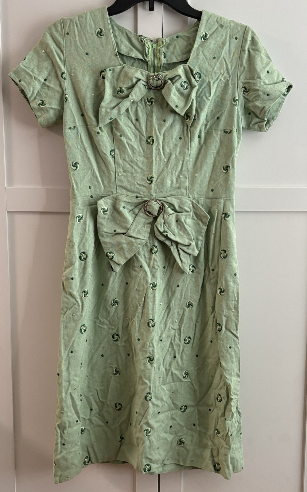 Vintage Handmade Dress-Mid Century Sage Green Wiggle Dress Rockabilly Size S