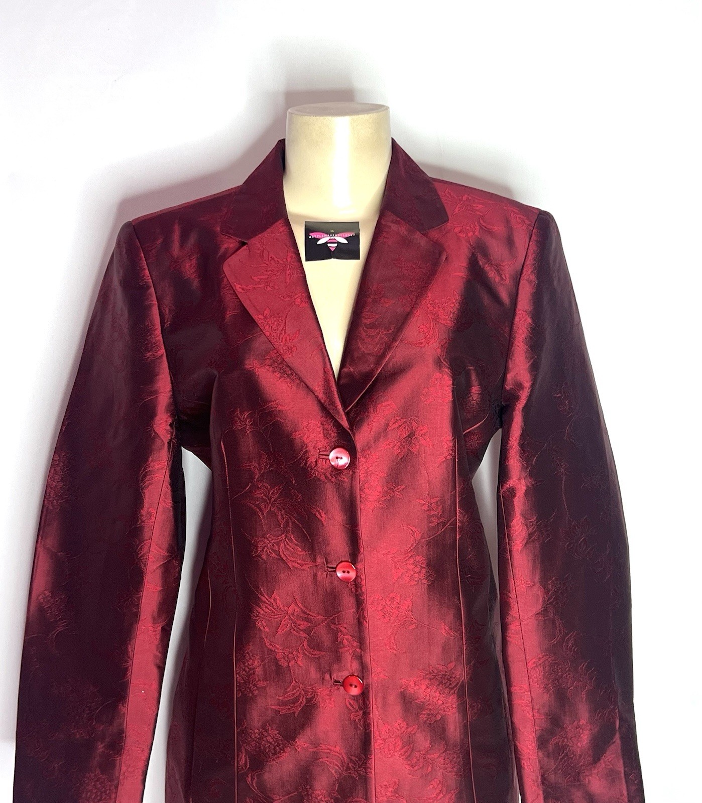 VINTAGE KATE HILL DEEP RED 100% SHANTUNG SILK BUTTON DOWN JACKET SZ 12p