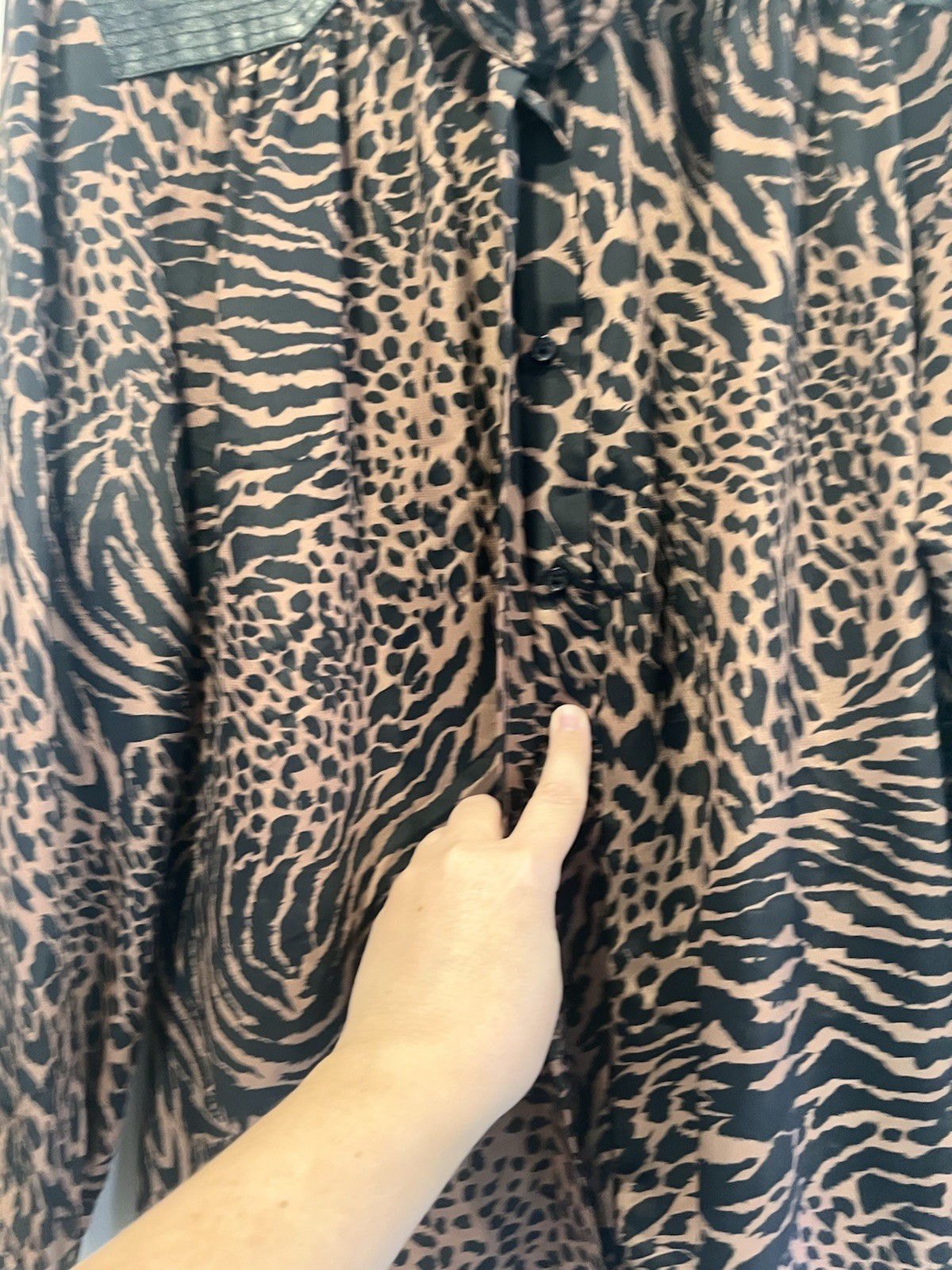 VTG 80s Jordan Animal Print Blouse Faux Leather Shoulder Leopard Tiger Size 5/6