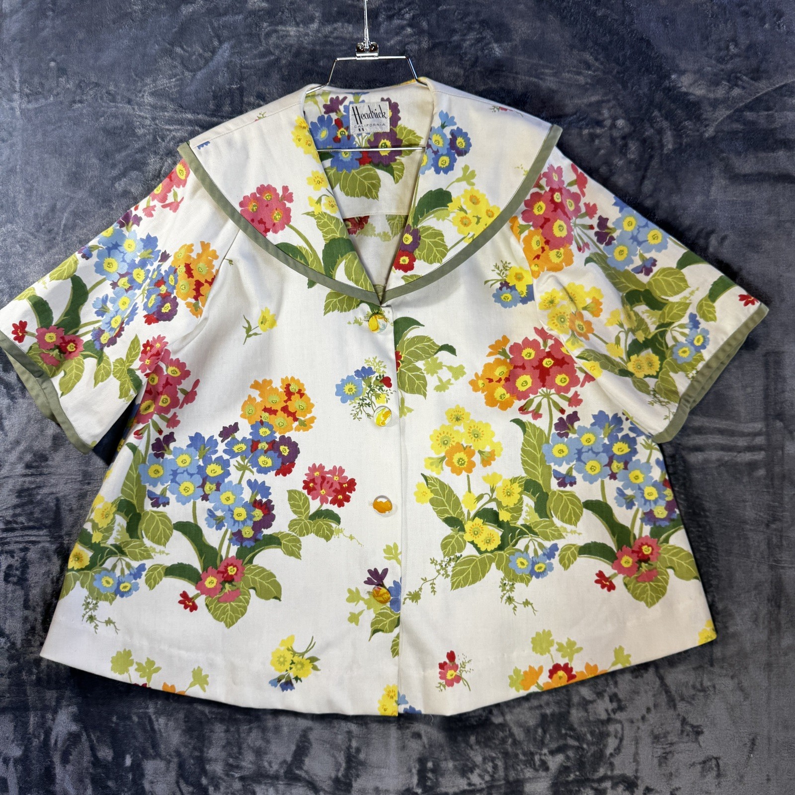 Vintage 50s Headrick California Dress Swing Coat Floral Princess Bell Sleeves M