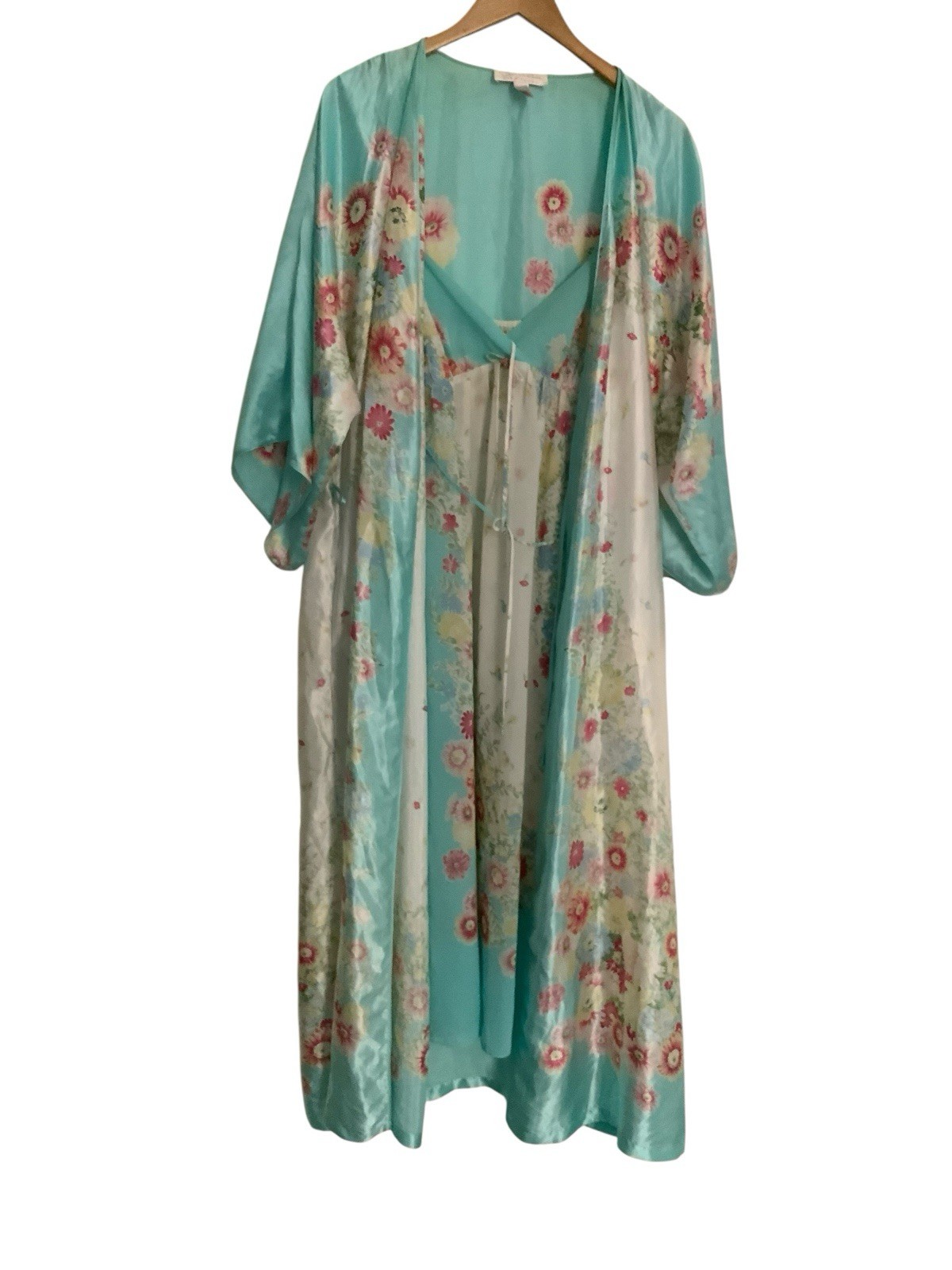 VTG 90s Oscar De La Renta Pink Label 2Pc Gown & Aqua Floral Size L/XL