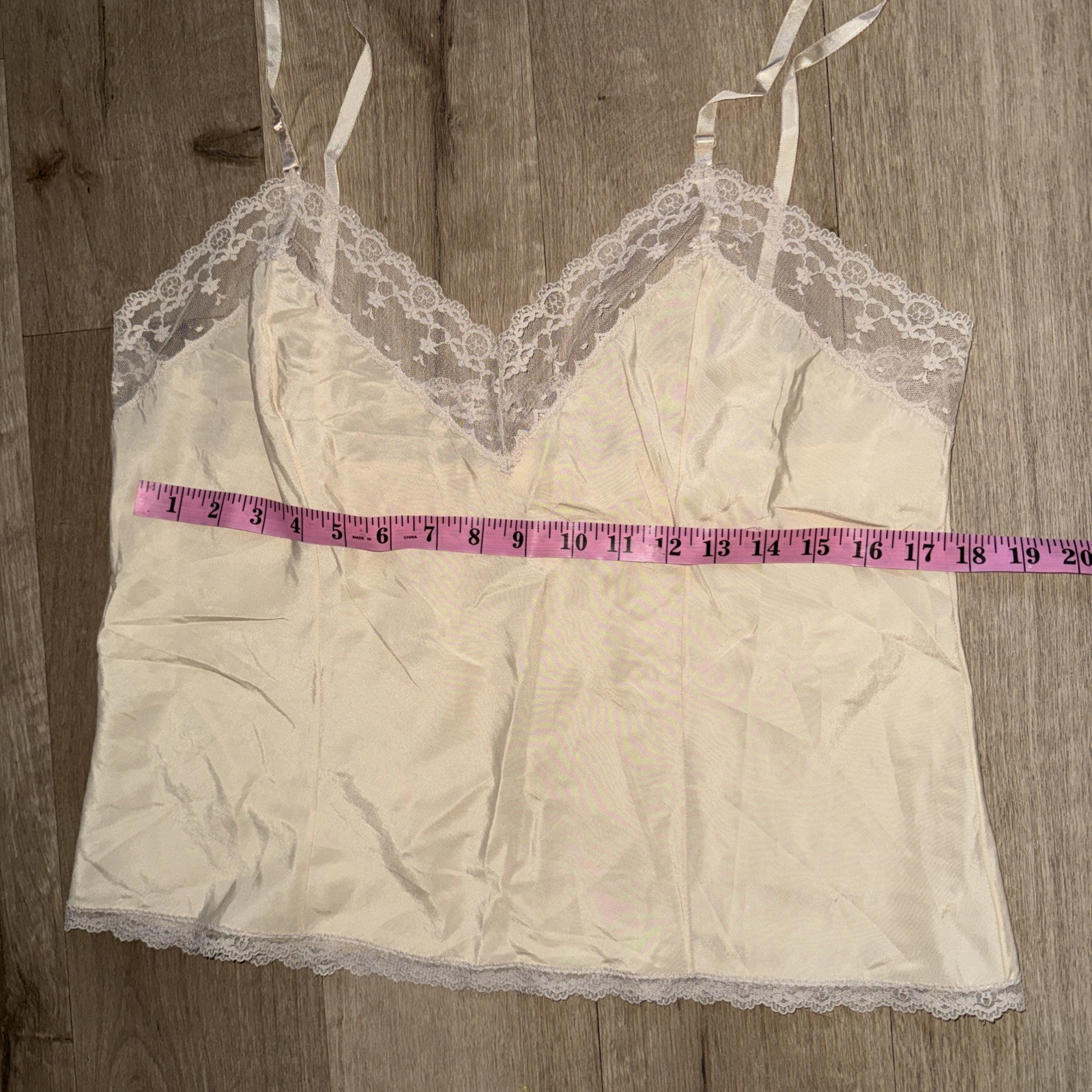 Vintage Barbizon Tan Nude Camisole Slip Nylon Lace Top Size Large