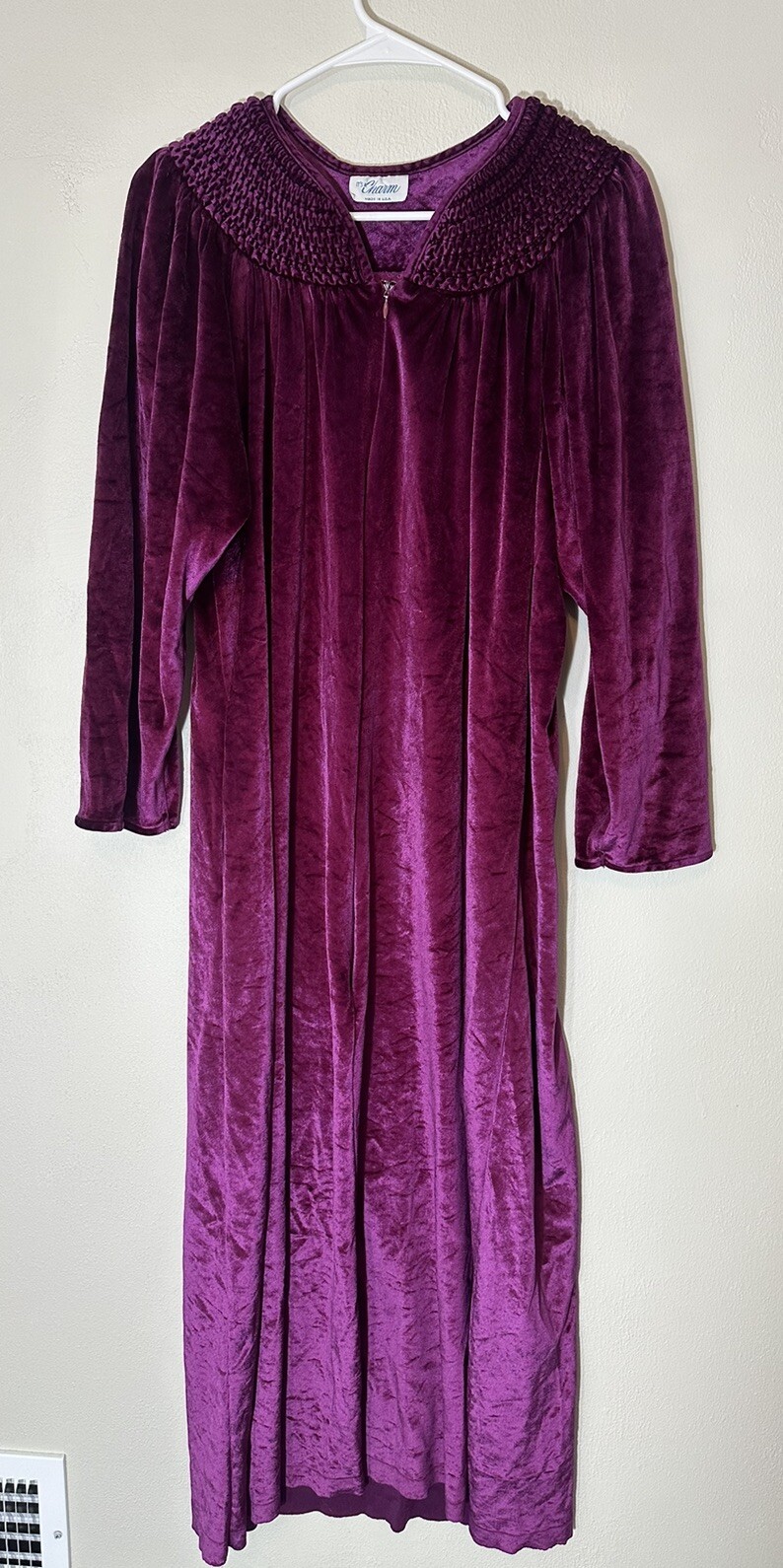 Vintage It’s A Charm Large Plum Velvet Velour Night Evening Gown USA 60s EUC