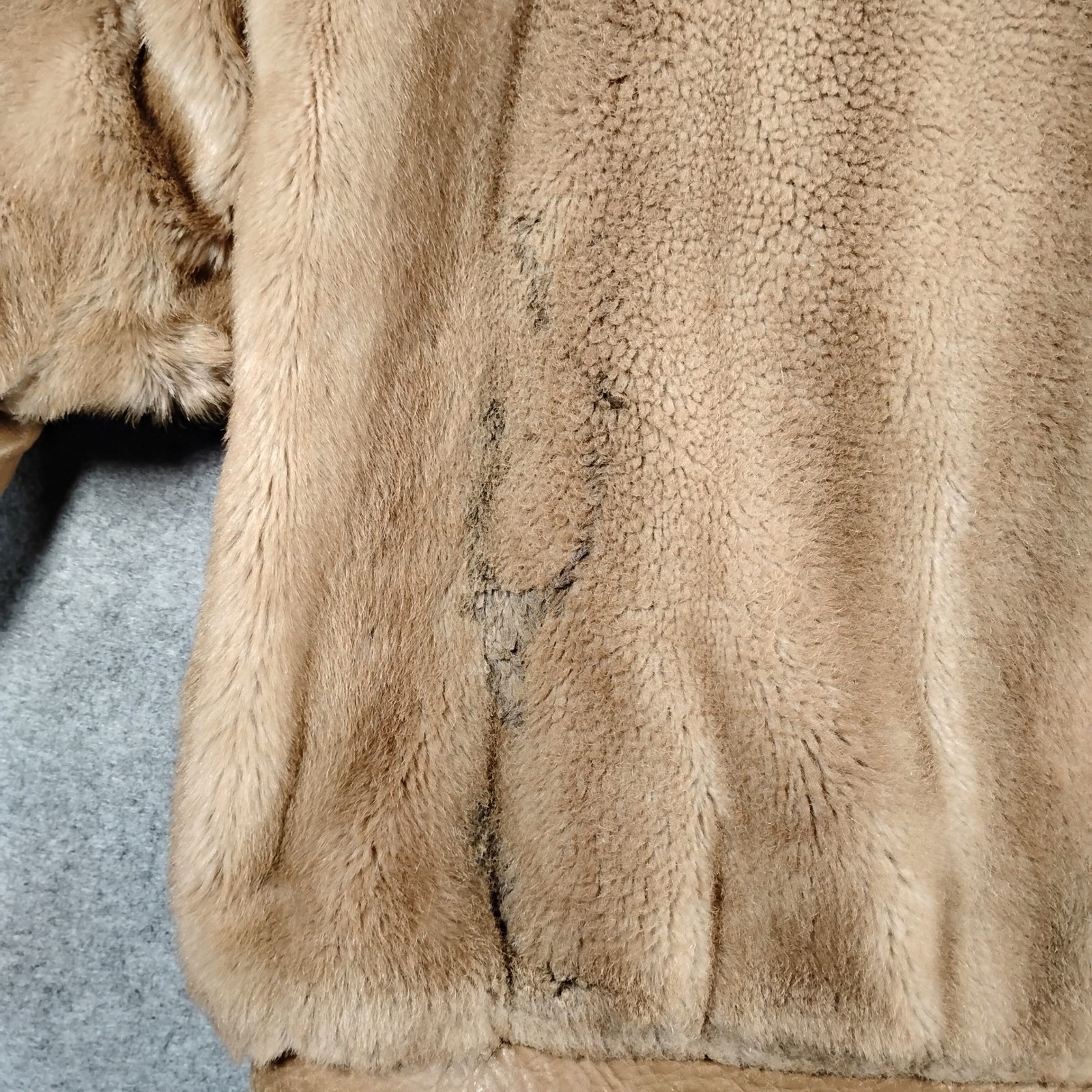 London Leathers by Lilli Ann Vintage Faux Fur Leather Trim Jacket Tan England