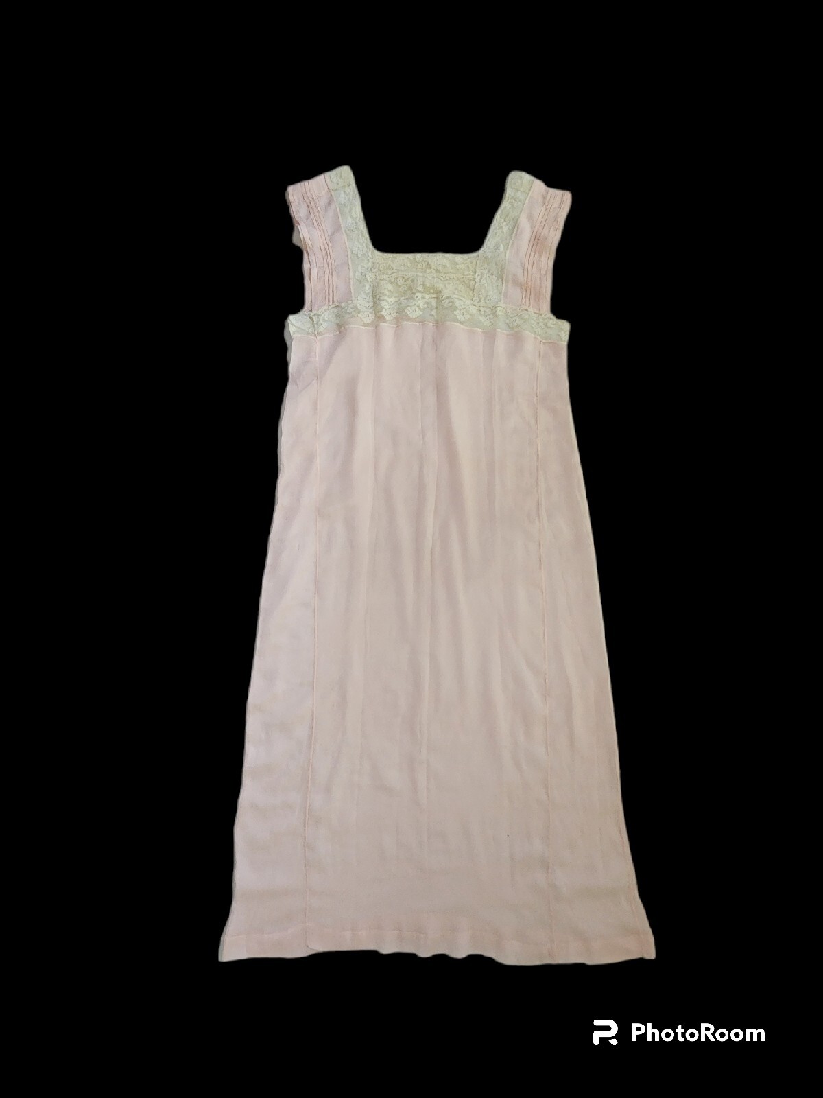 Antique women 1910-1915 pink Silk Lace Long Chemise Nightgown Underwear M