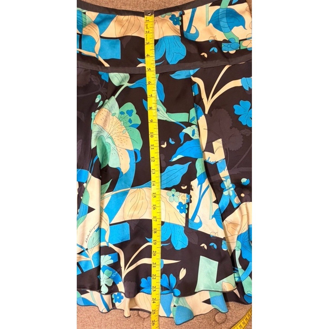 Vintage Salvatore Ferragamo Silk Midi Skirt Authenticated Blue Italy 12 Y2K