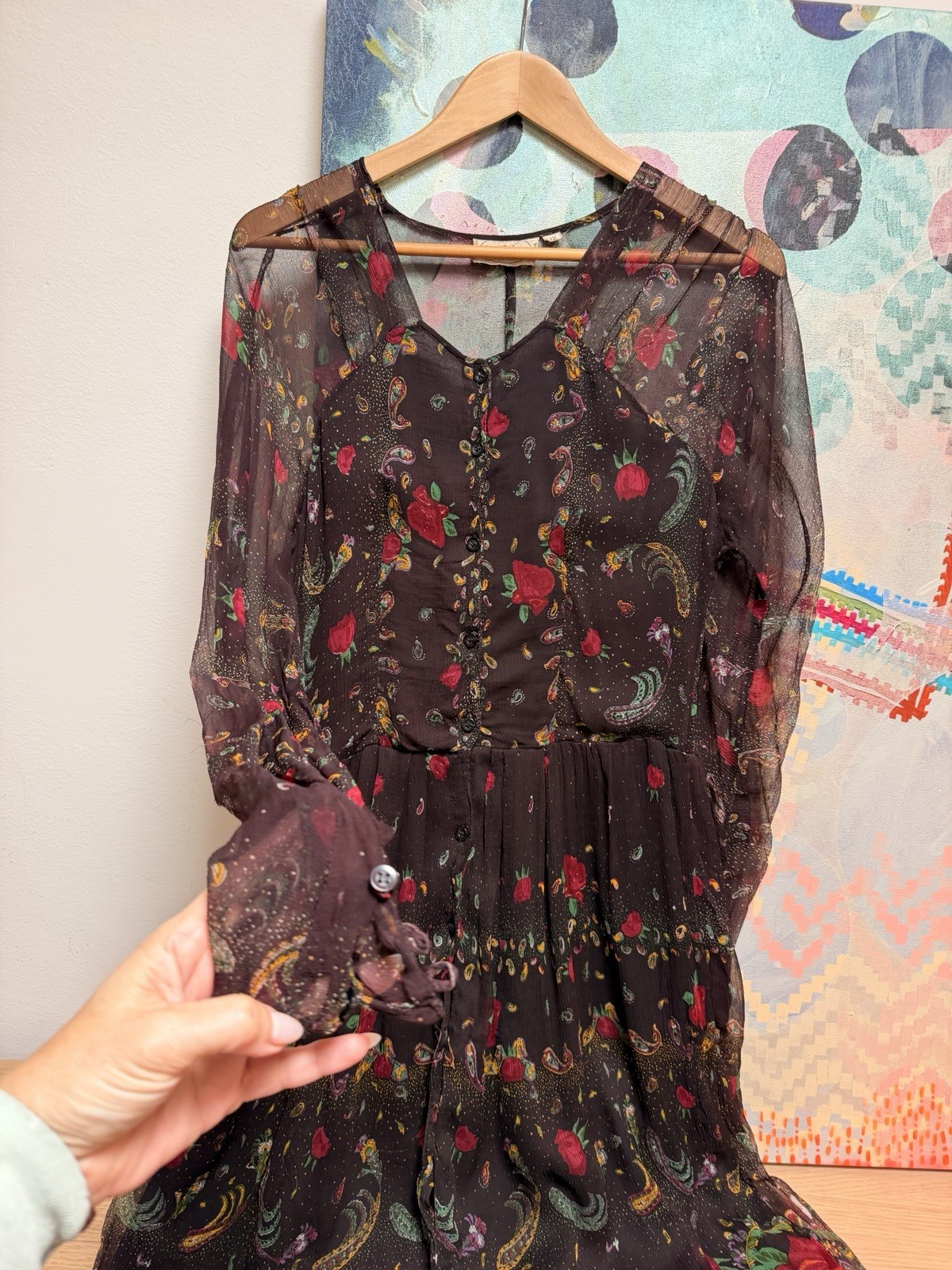 Late 1960s Vintage Miss Selfridge Indian paisley floral Maxi dress Size Medium