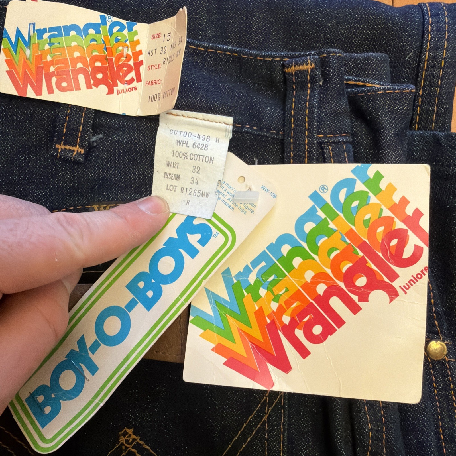 Vintage 1970s Wrangler Jeans NWT Rainbow Tag Juniors Size 15 DEADSTOCK READ Disc