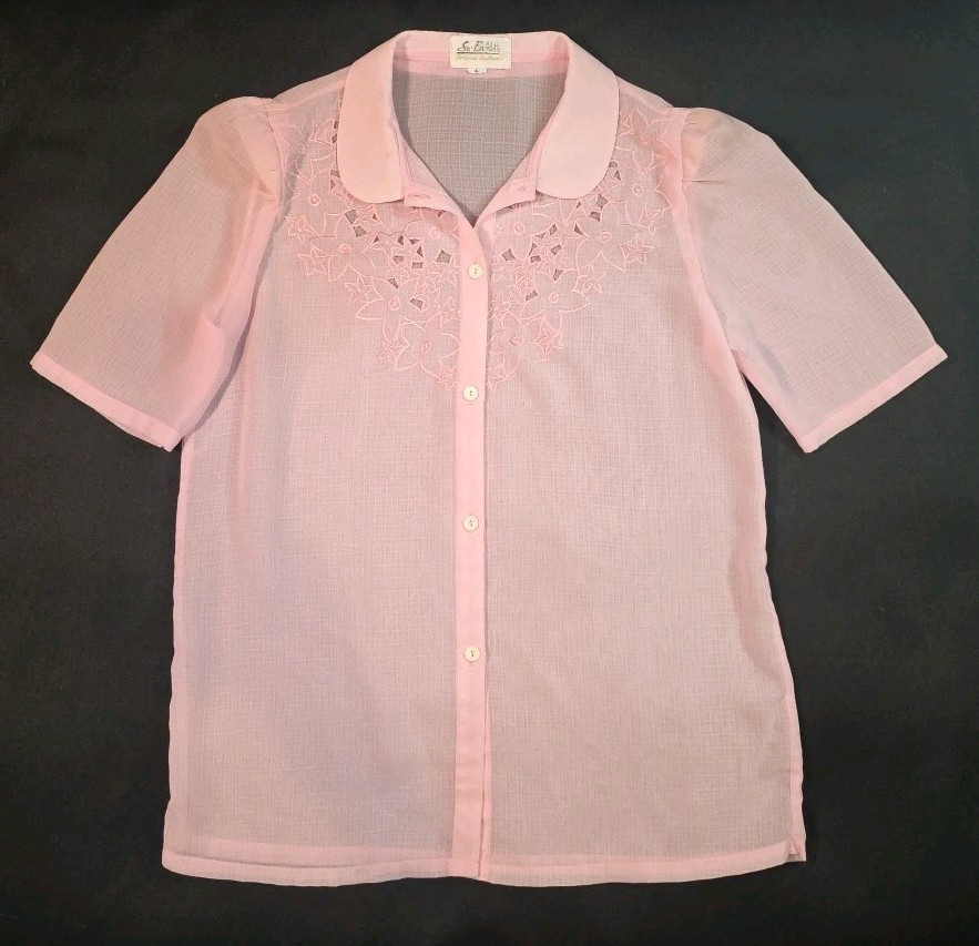 Vintage Pink Embroidered So En Blouse – Size Large