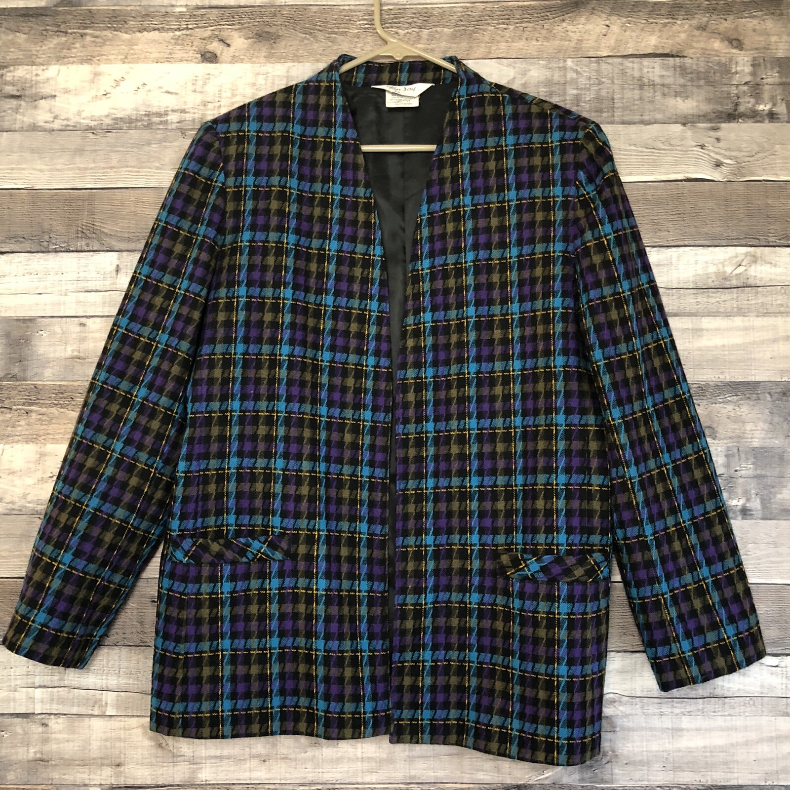 Vintage Jewel Tone Plaid Wool Blazer 14 Classic Fairy Preppy Suit Jacket