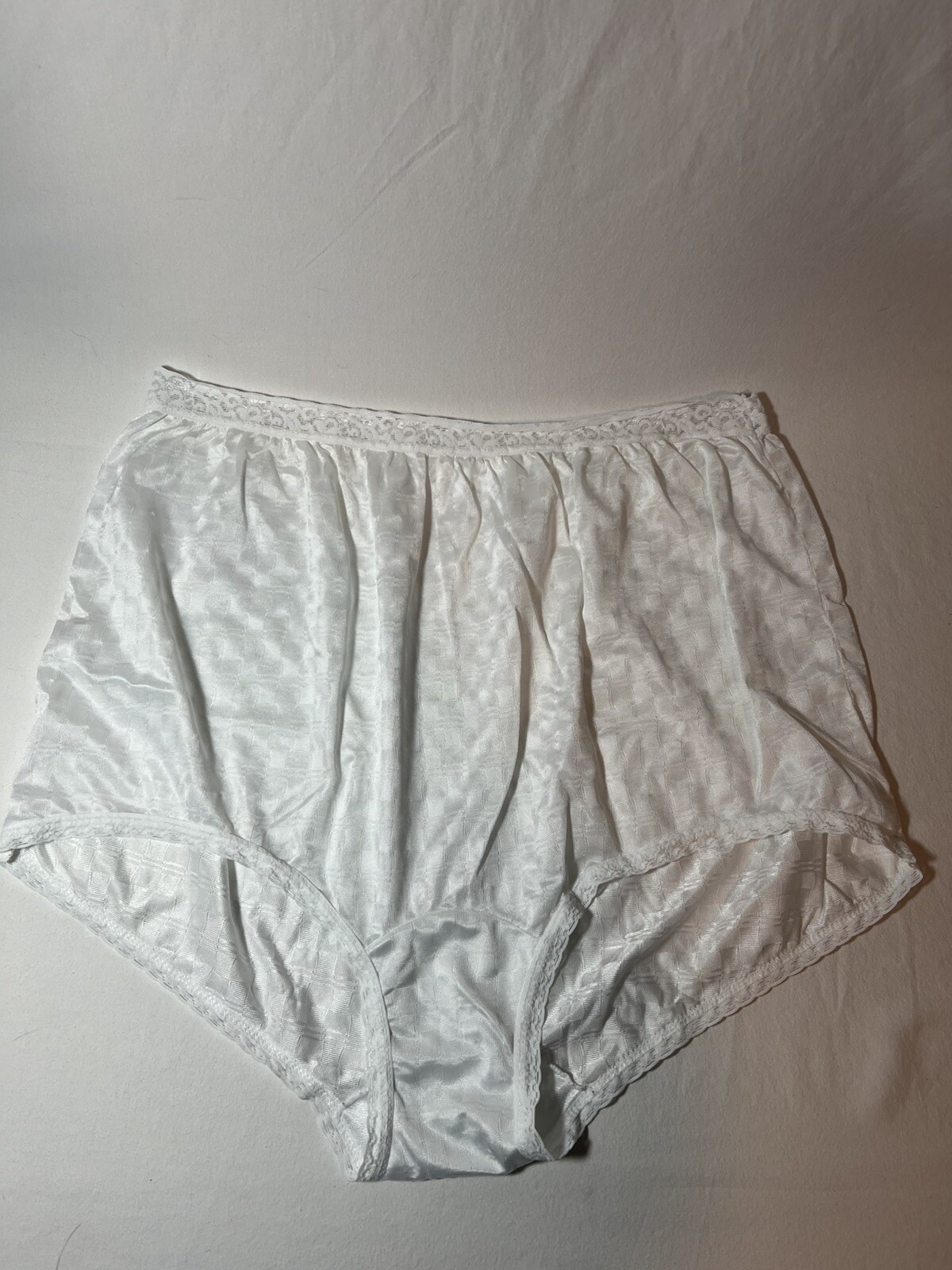 Vintage White Softer Silk Windowpane Granny Panty Size 12 Double Nylon Gusset