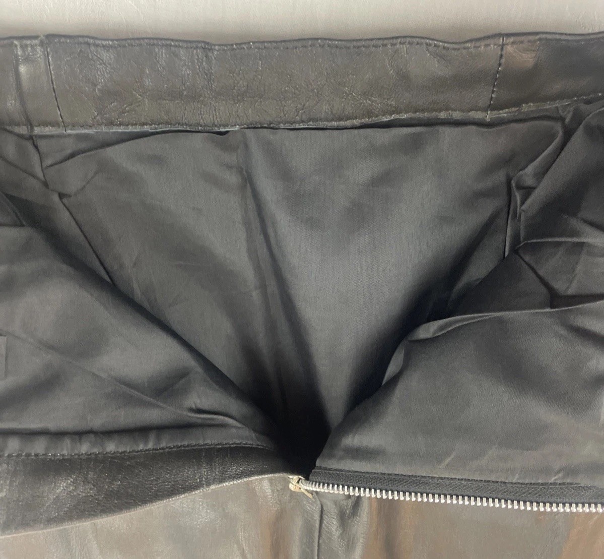 Vintage 80s Leather Black Leather Skirt w/ Metal Chain Embellishment Size L READ