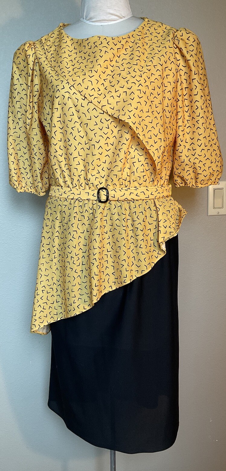 Tabby Of Cali 1980’s Retro Mid length Polyester Dress Asymmetrical Retro Sz 14