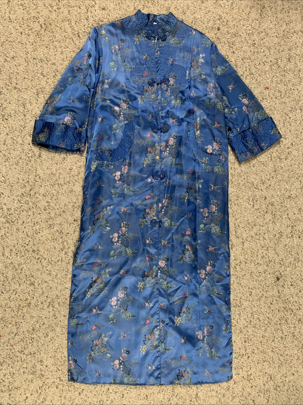 Shanghai China Vintage Long Blue Asian Robe Satin Size 38