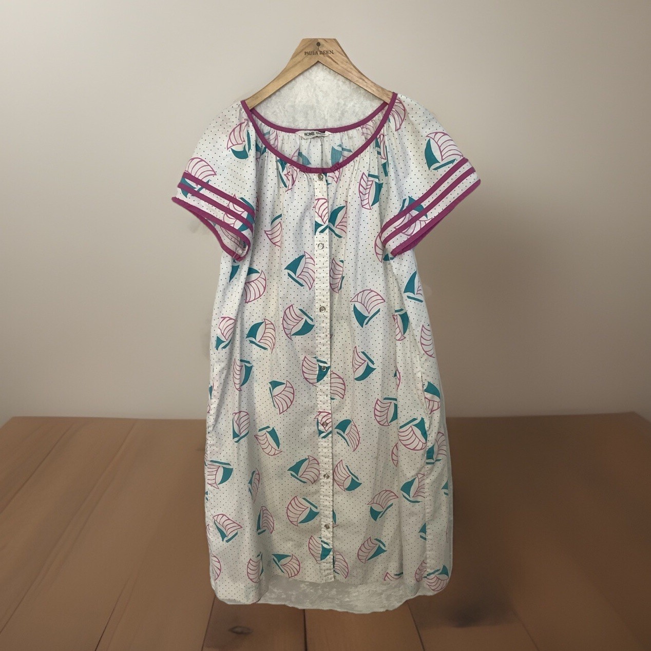 Models Coat Vintage 80s Nightgown House Dress MuuMuu Womens Snap Up Front
