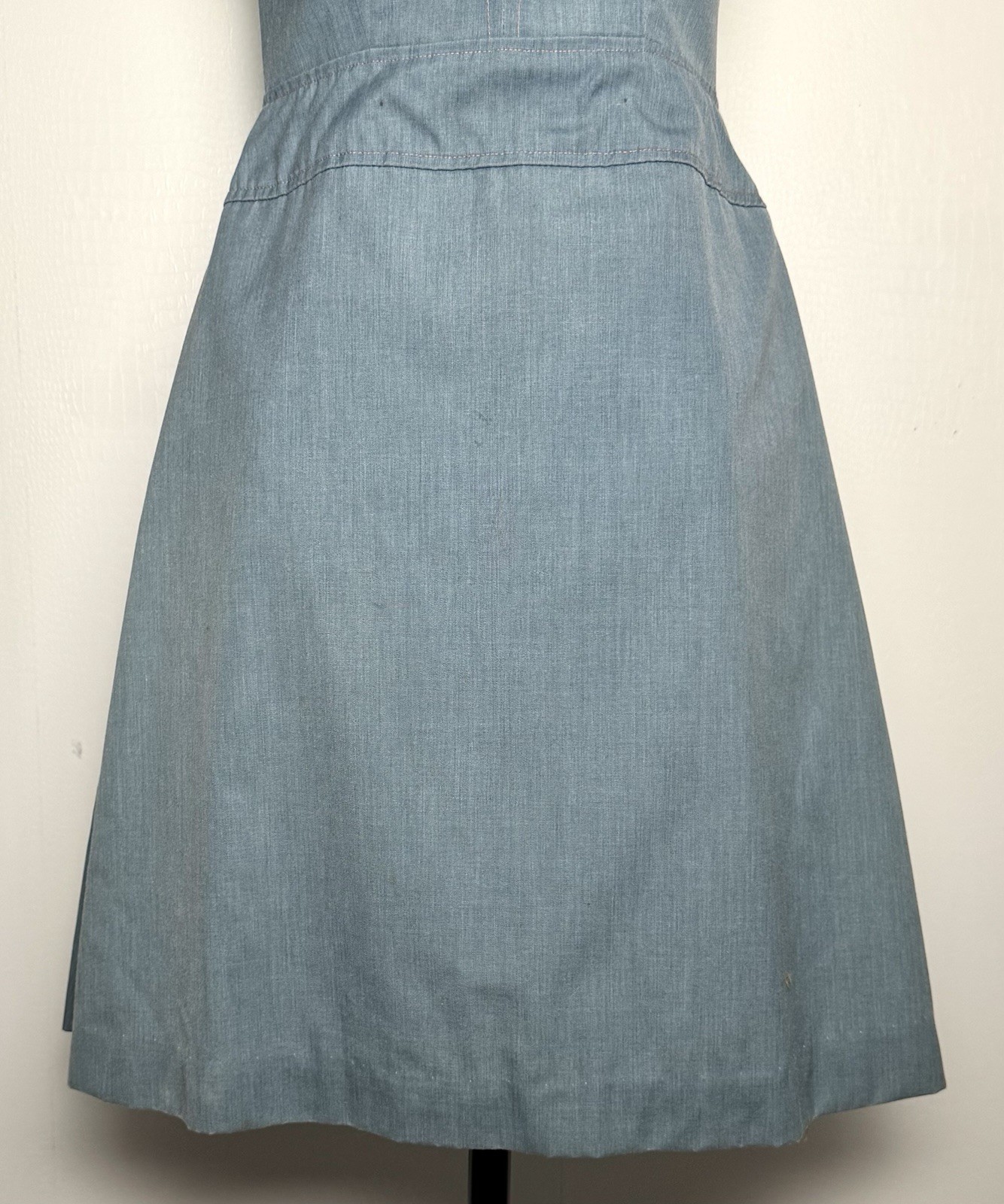 Vtg 1960s Peter Pan Collar Day Dress Blue Chambray Look Union Made XS